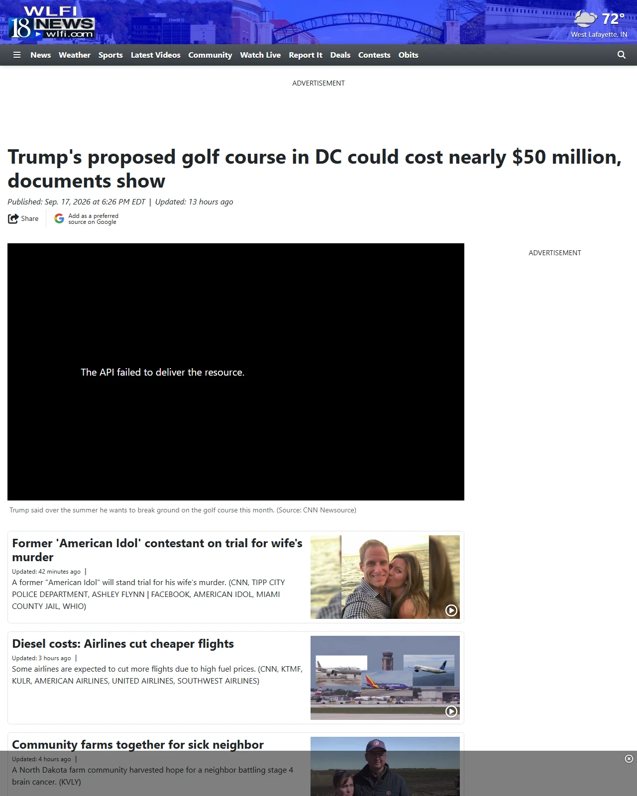 wlfi.com as published: Trump's proposed golf course in DC could cost nearly $50 million, documents show