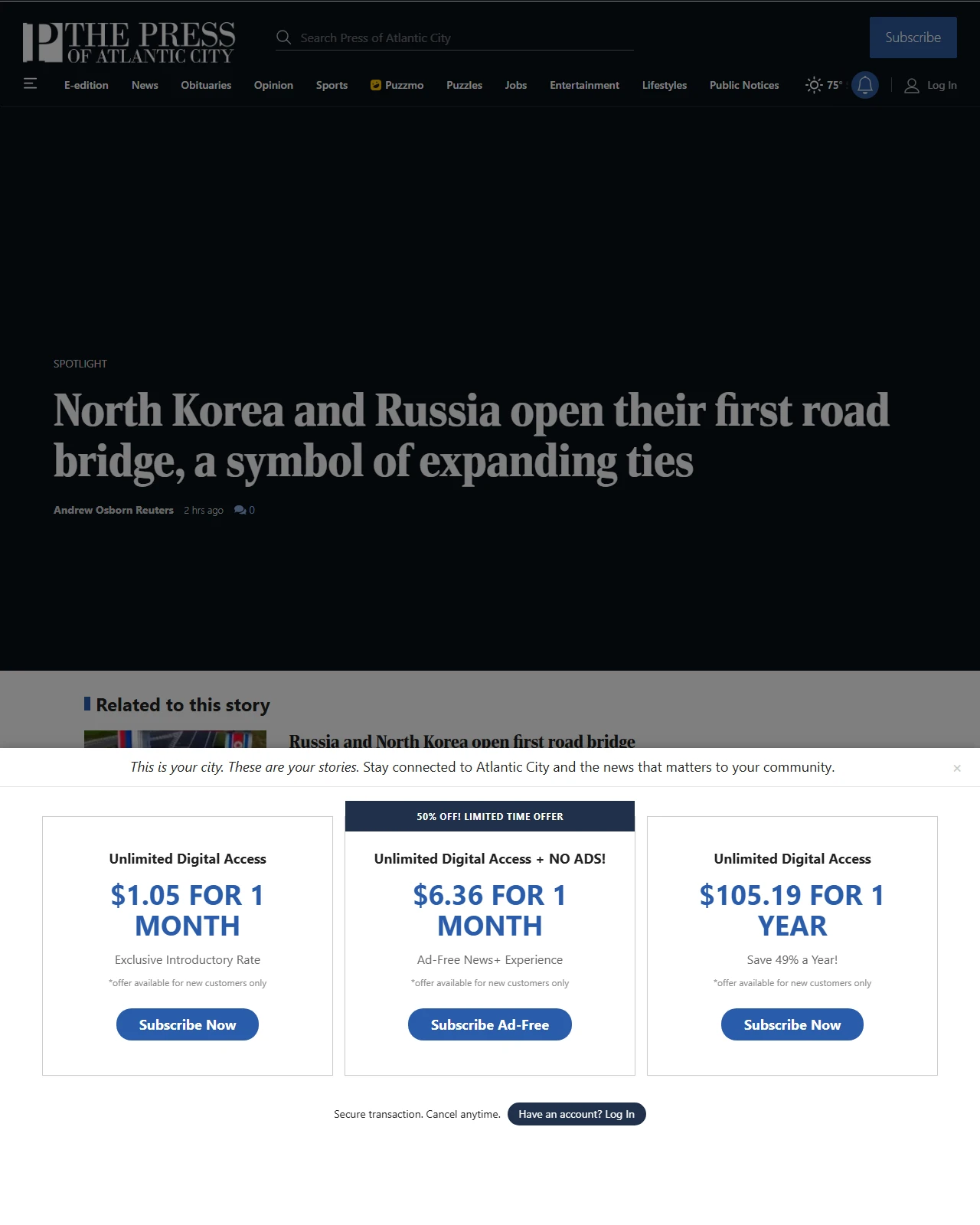 pressofatlanticcity.com as published: North Korea and Russia open their first road bridge, a symbol of expanding ties