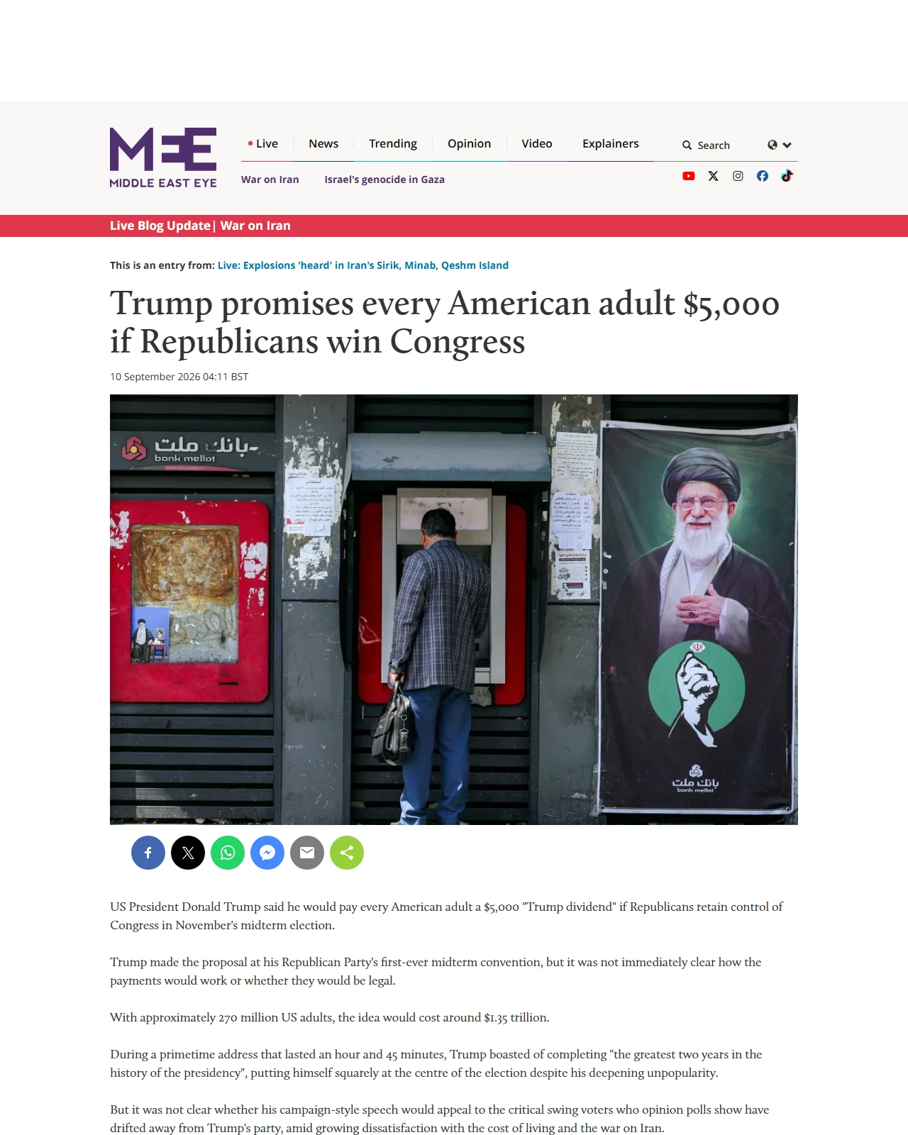 middleeasteye.net as published: Trump promises every American adult $5,000 if Republicans win Congress