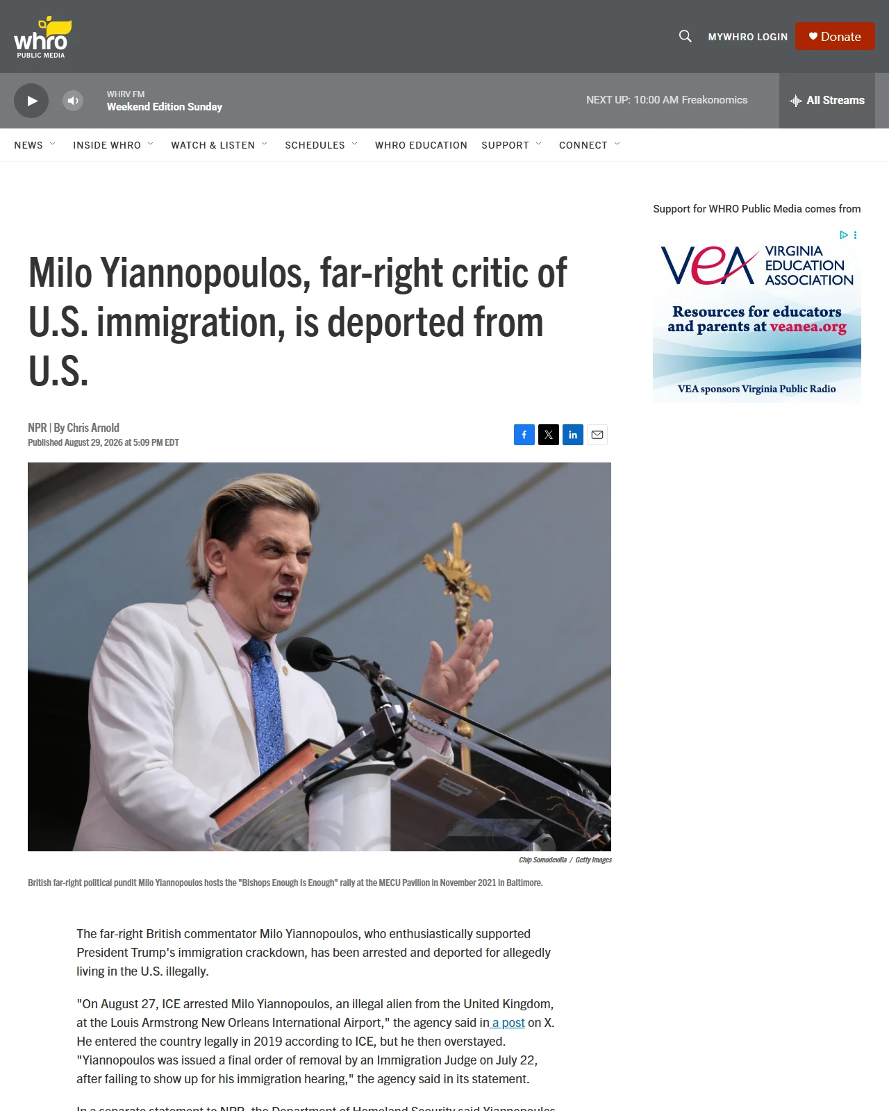 whro.org as published: Milo Yiannopoulos, far-right critic of U.S. immigration, is deported from U.S.