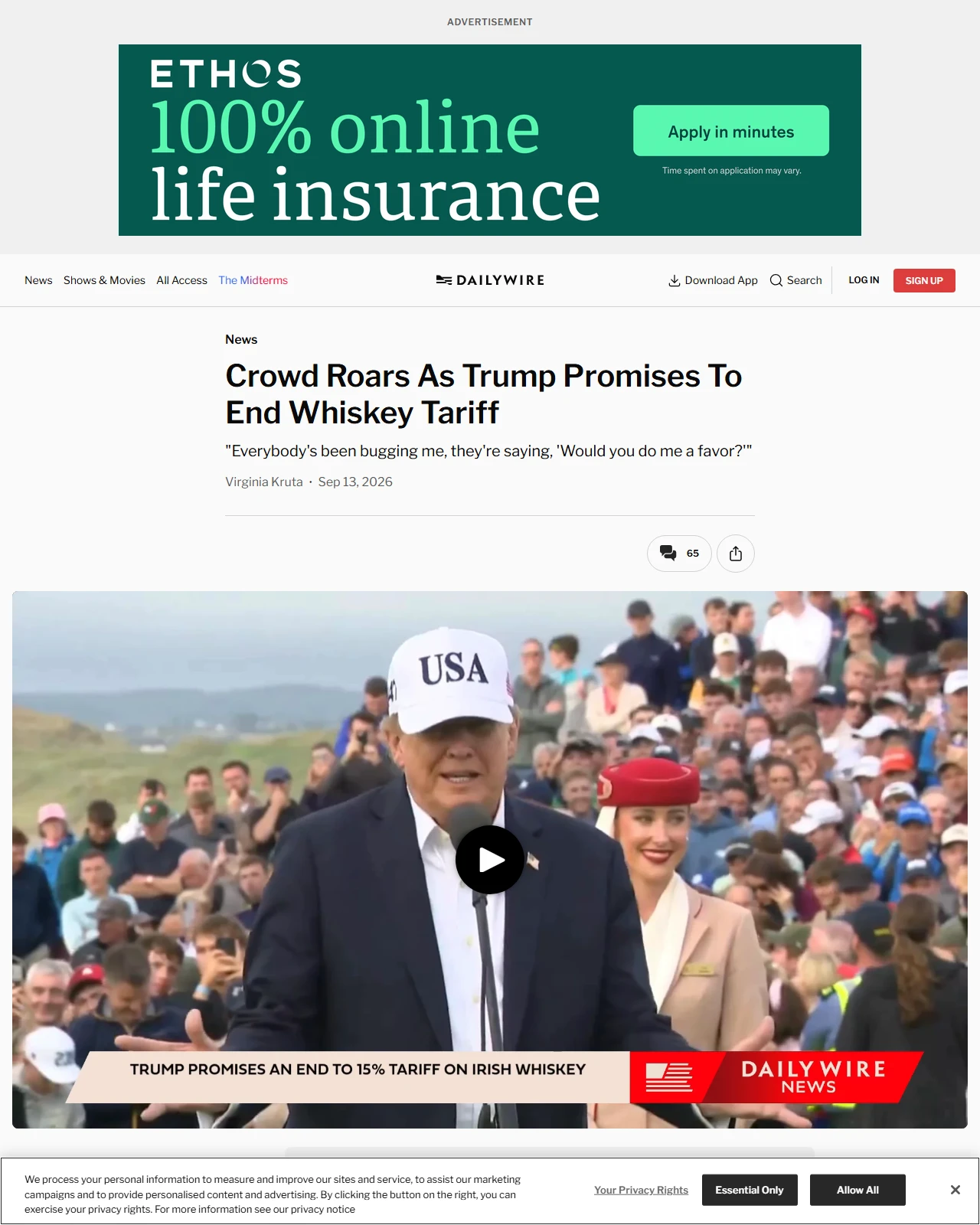 dailywire.com as published: Crowd Roars As Trump Promises To End Whiskey Tariff