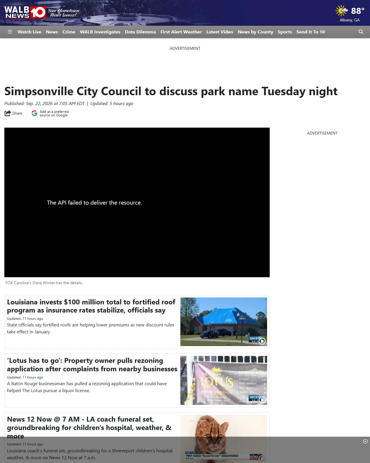 walb.com as published: Simpsonville City Council to discuss park name Tuesday night