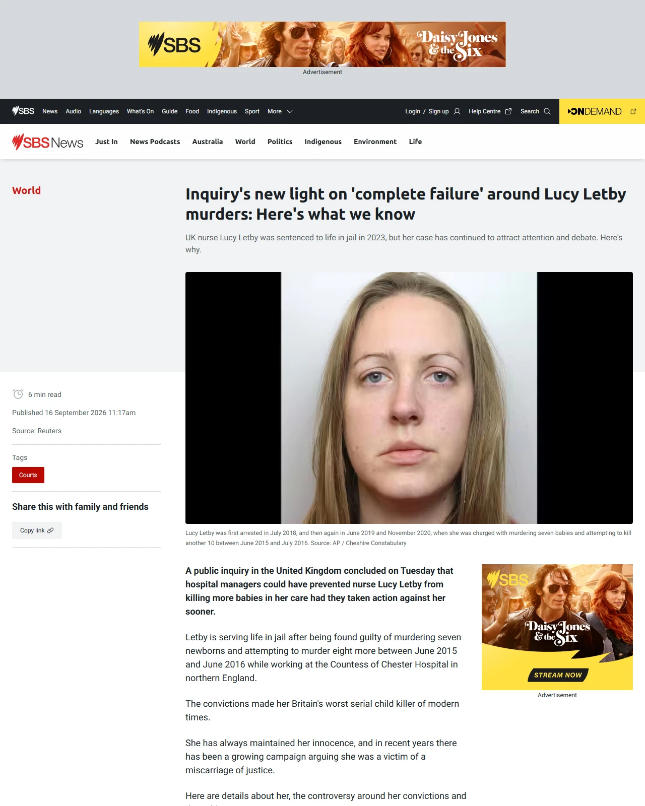 sbs.com.au as published: Inquiry's new light on 'complete failure' around Lucy Letby murders: Here's what we know