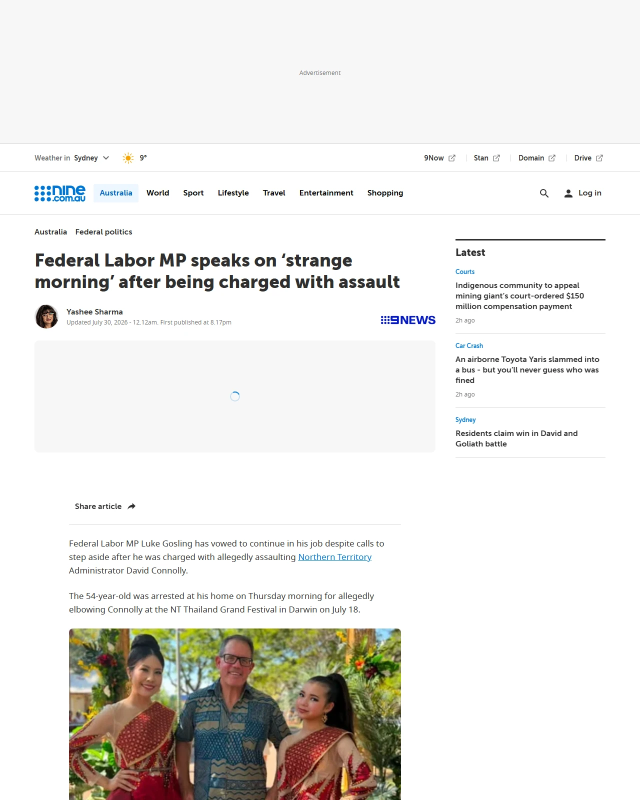 nine.com.au as published: Luke Gosling: Federal Labor MP arrested, charged with assaulting NT administrator