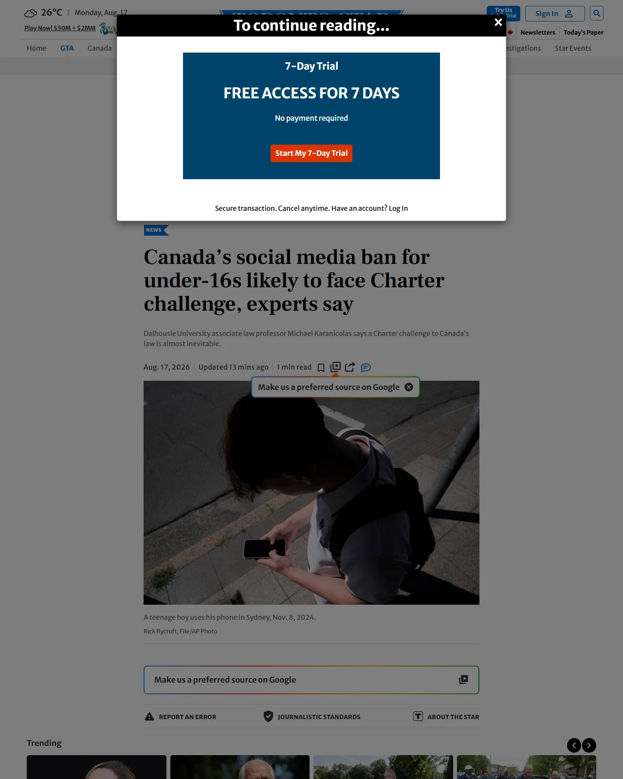 thestar.com as published: Canada’s social media ban for under-16s likely to face Charter challenge, experts say