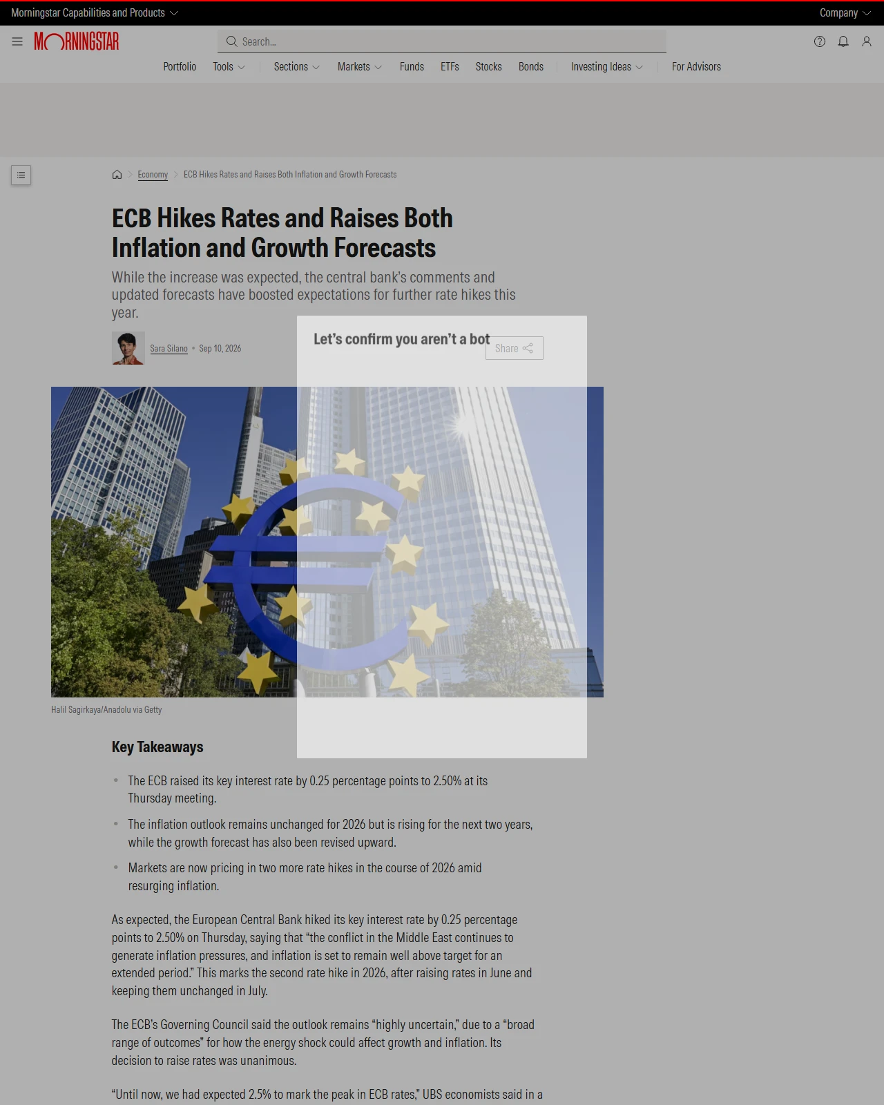 morningstar.com as published: ECB Hikes Rates and Raises Both Inflation and Growth Forecasts
