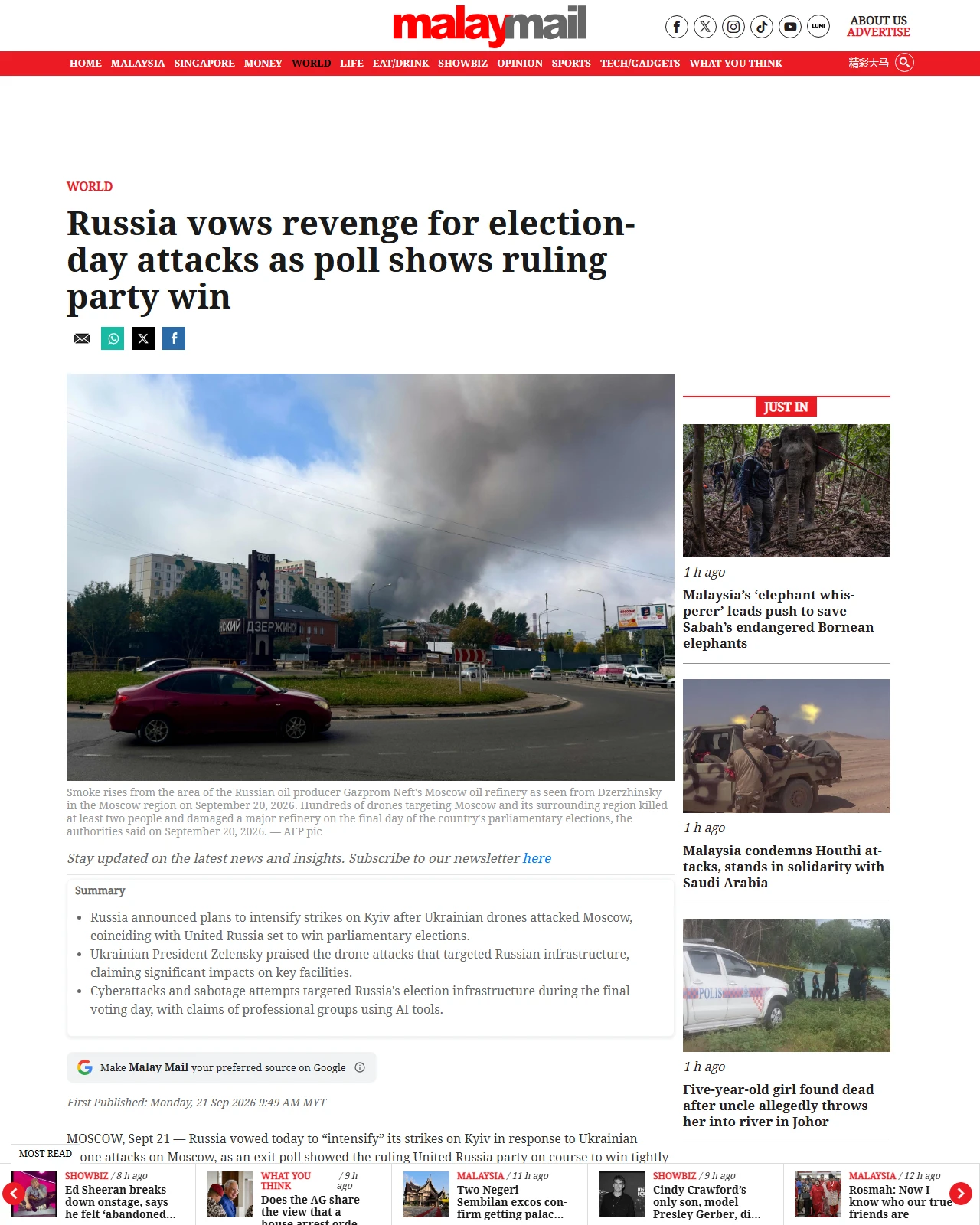 malaymail.com as published: Russia vows revenge for election-day attacks as poll shows ruling party win