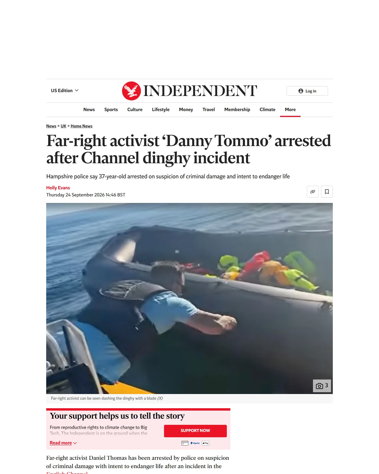 independent.co.uk as published: Far-right activist ‘Danny Tommo’ arrested after Channel dinghy incident