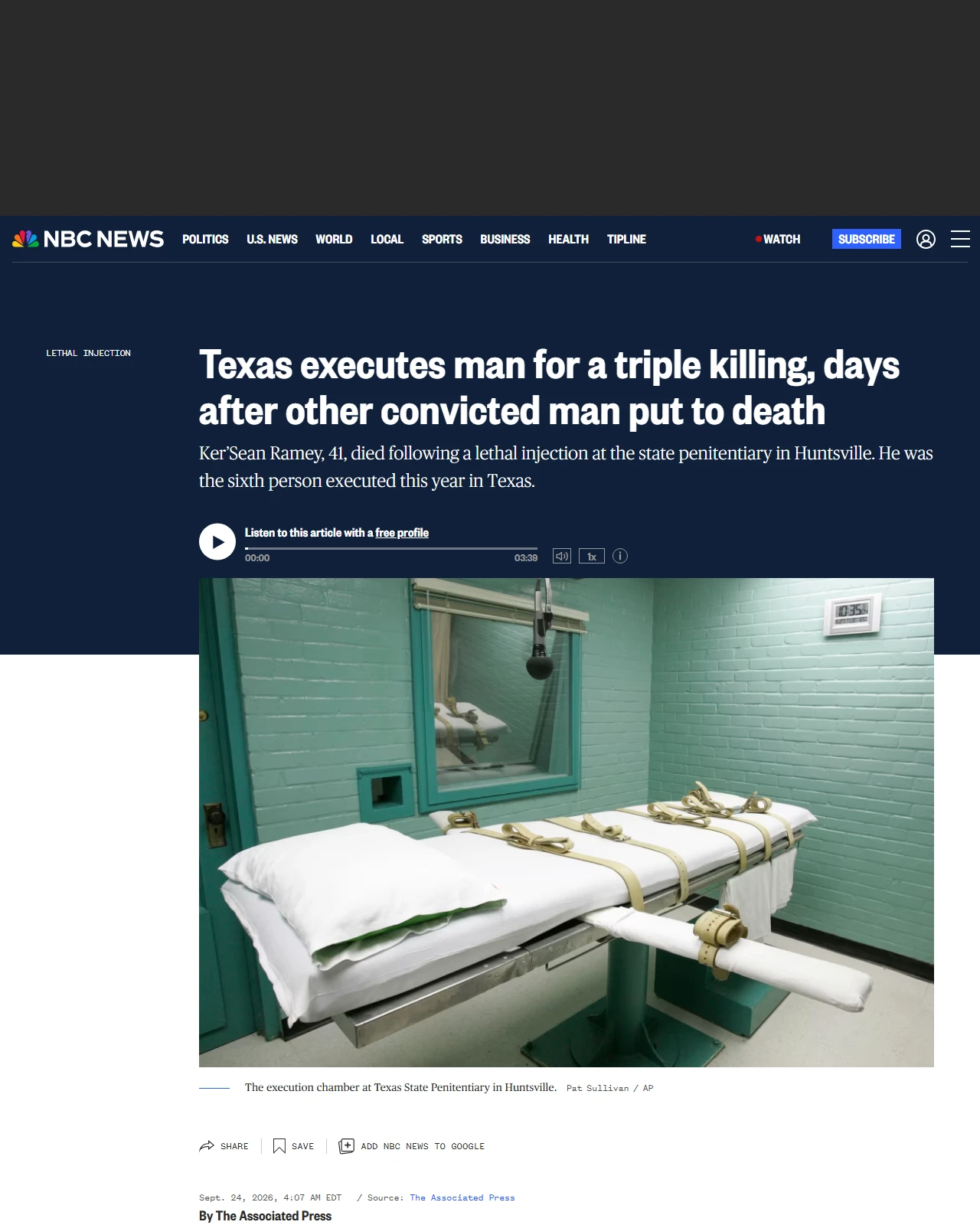 nbcnews.com as published: Texas executes man for a triple killing, days after other convicted man put to death
