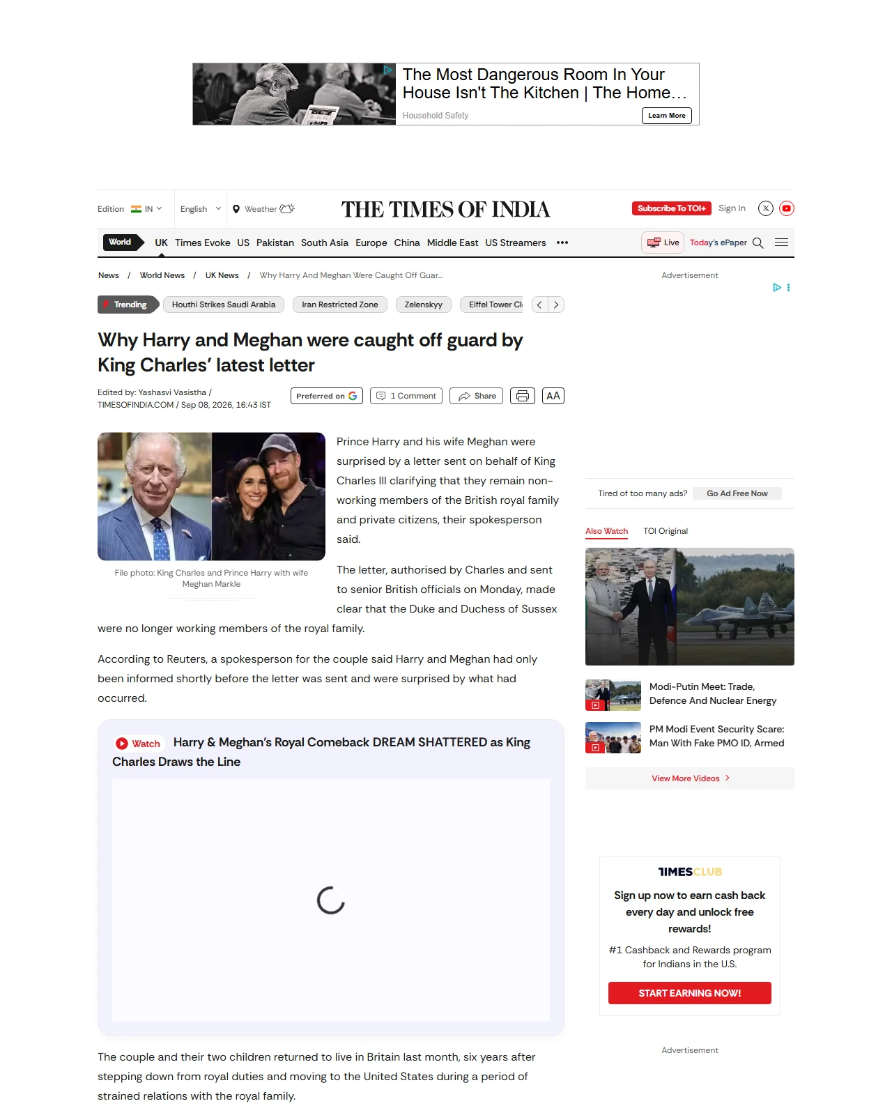 timesofindia.indiatimes.com as published: Why Harry and Meghan were caught off guard by King Charles’ latest letter