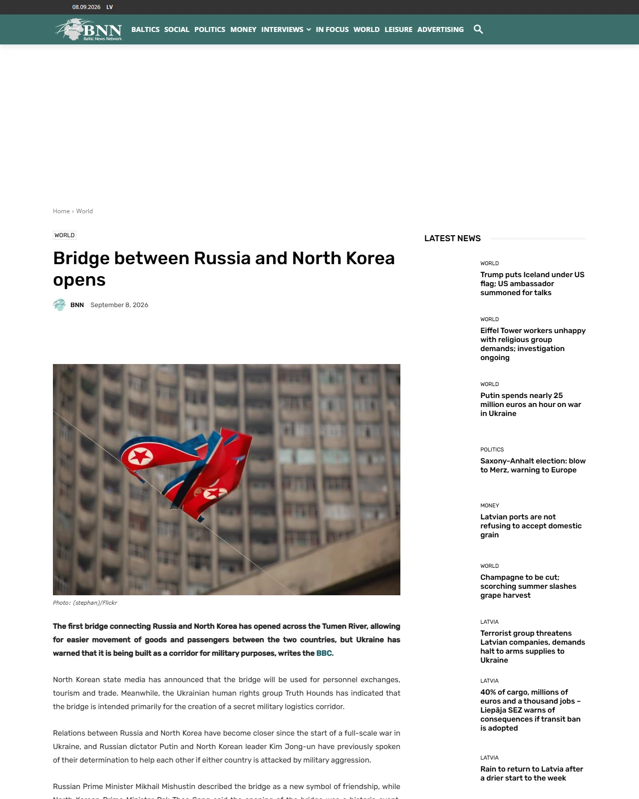 bnn-news.com as published: Bridge between Russia and North Korea opens