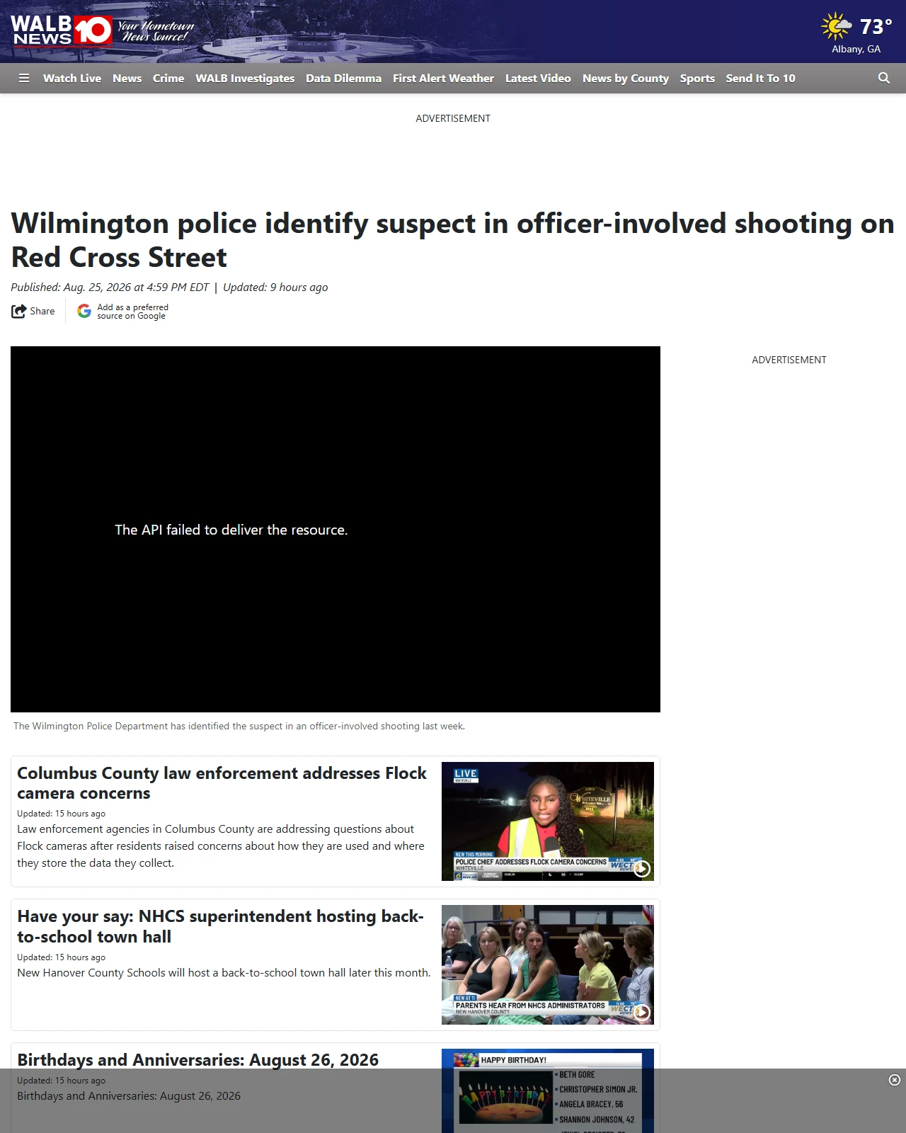 walb.com as published: Wilmington police identify suspect in officer-involved shooting on Red Cross Street