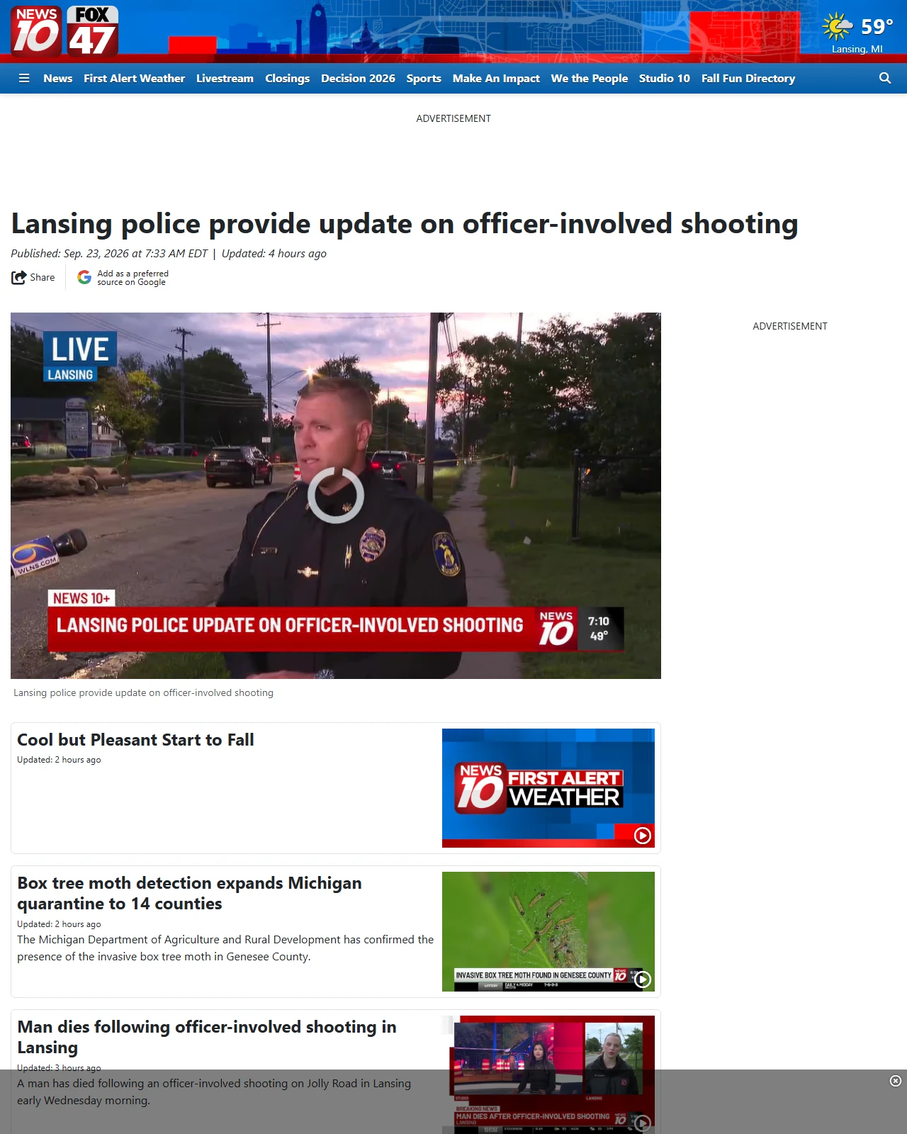 wilx.com as published: Lansing police provide update on officer-involved shooting