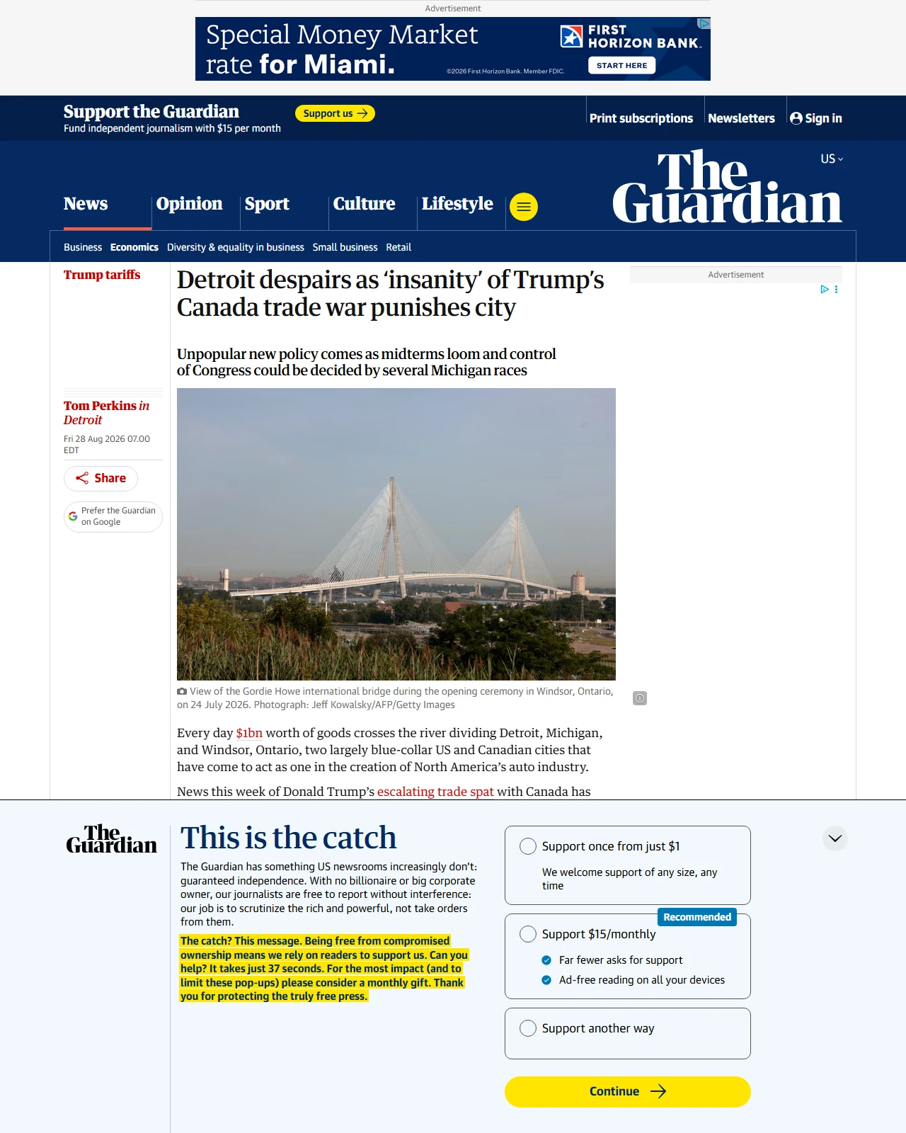 theguardian.com as published: Detroit despairs as ‘insanity’ of Trump’s Canada trade war punishes city