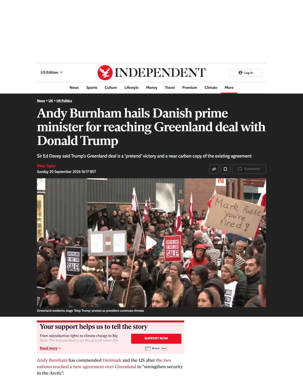 independent.co.uk as published: Andy Burnham hails Danish prime minister for reaching Greenland deal with Donald Trump