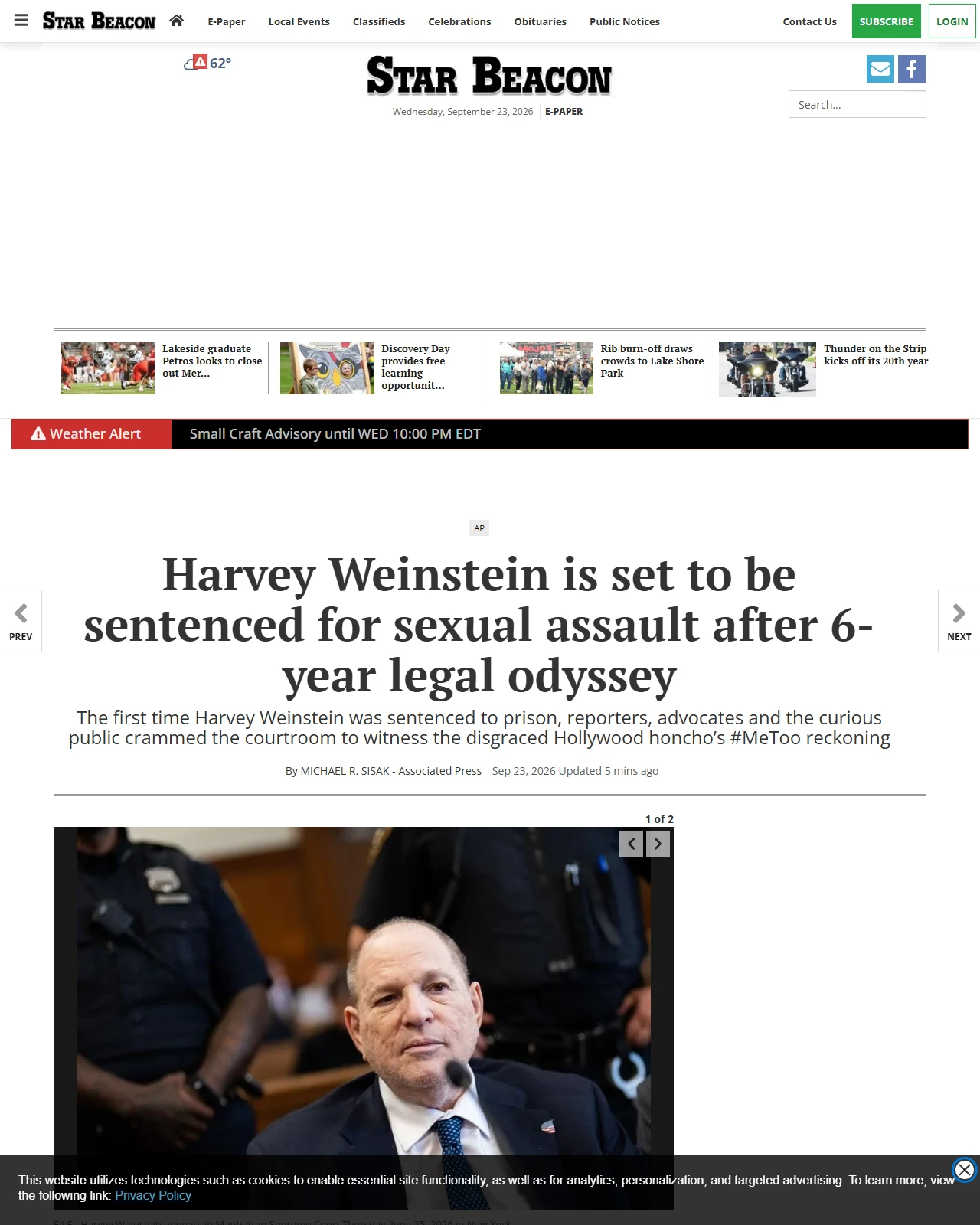 starbeacon.com as published: Harvey Weinstein is set to be sentenced for sexual assault after 6-year legal odyssey