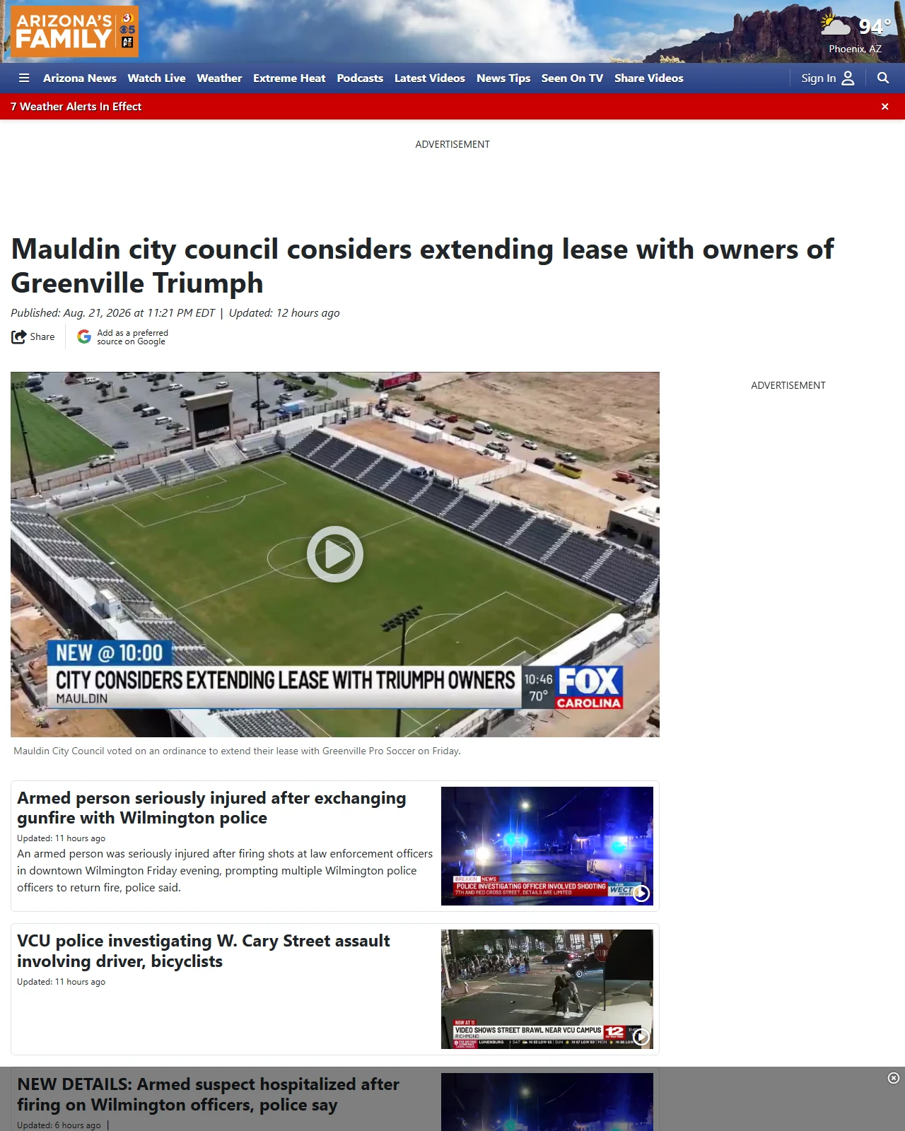 azfamily.com as published: Mauldin city council considers extending lease with owners of Greenville Triumph