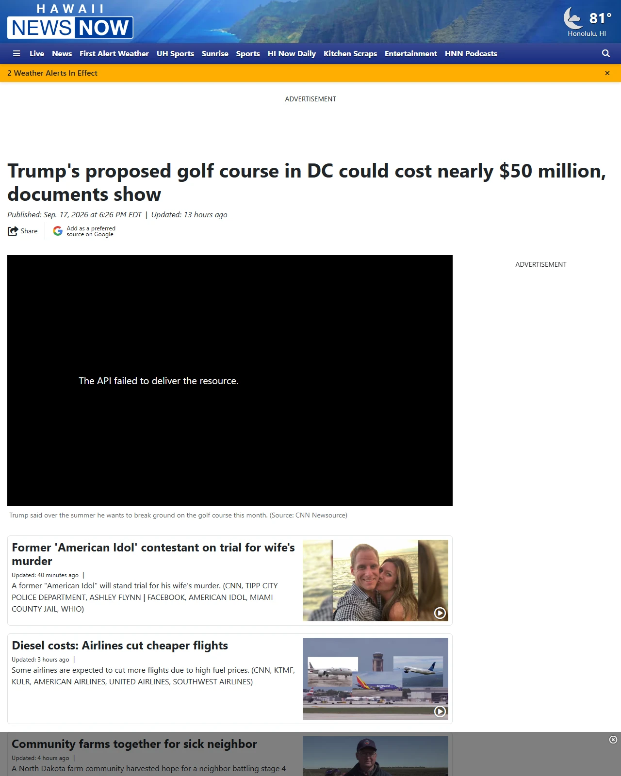 hawaiinewsnow.com as published: Trump's proposed golf course in DC could cost nearly $50 million, documents show