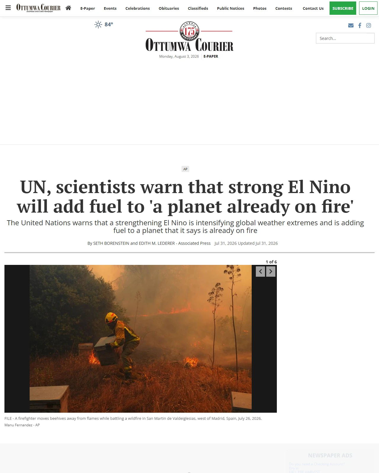 ottumwacourier.com as published: UN, scientists warn that strong El Nino will add fuel to 'a planet already on fire'