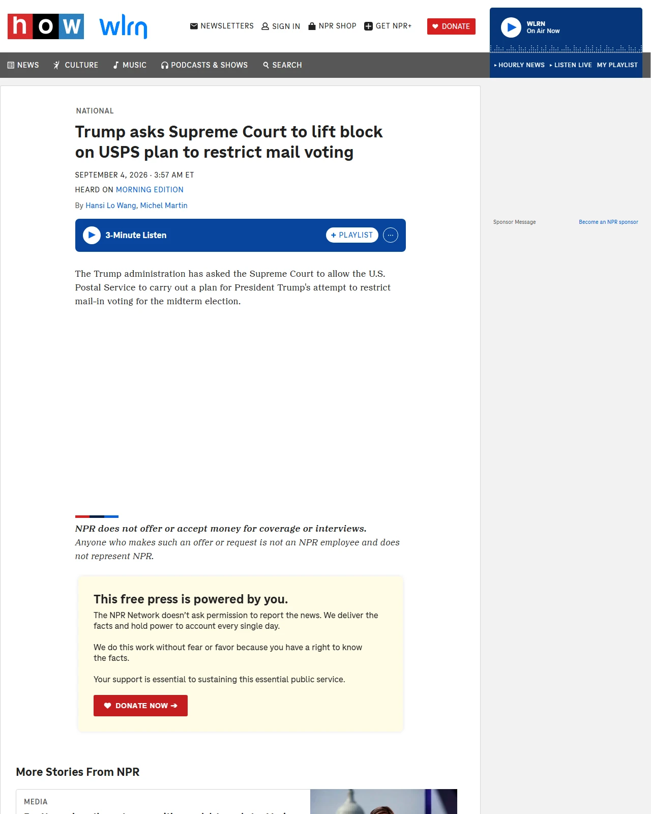 npr.org as published: Trump asks Supreme Court to lift block on USPS plan to restrict mail voting