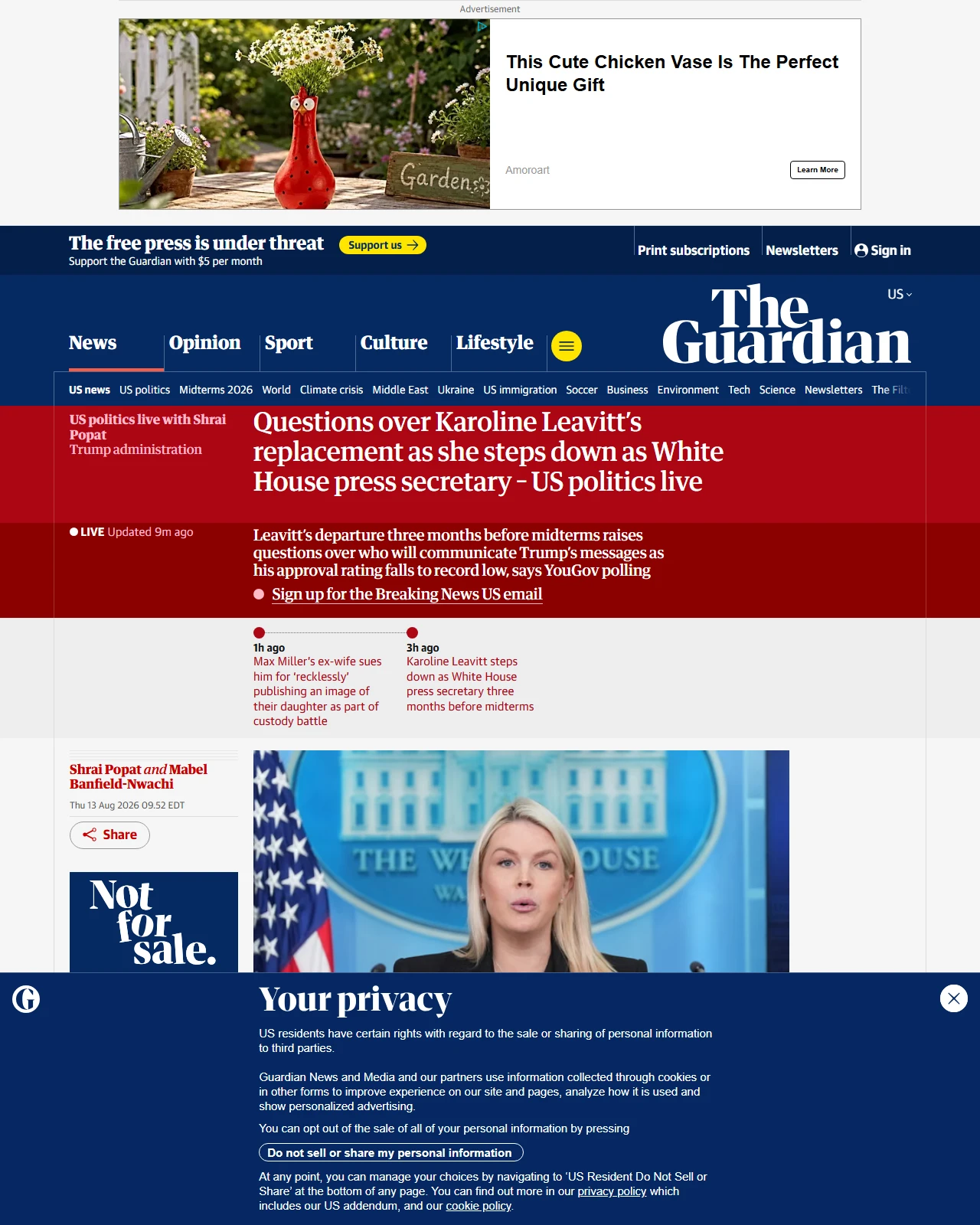 theguardian.com as published: Questions over Karoline Leavitt’s replacement as she steps down as White House press secretary – US politics live