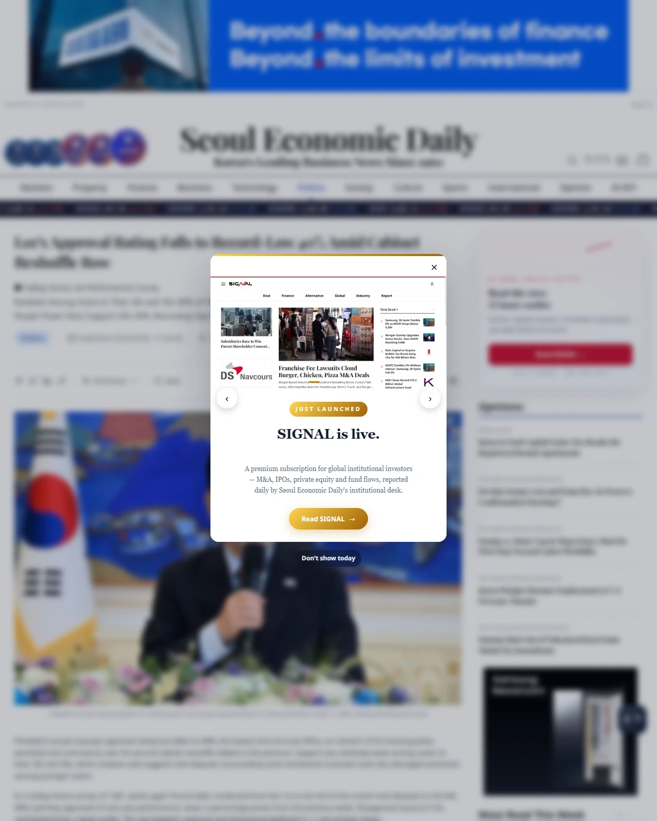 en.sedaily.com as published: Lee's Approval Rating Falls to Record-Low 40% Amid Cabinet Reshuffle Row