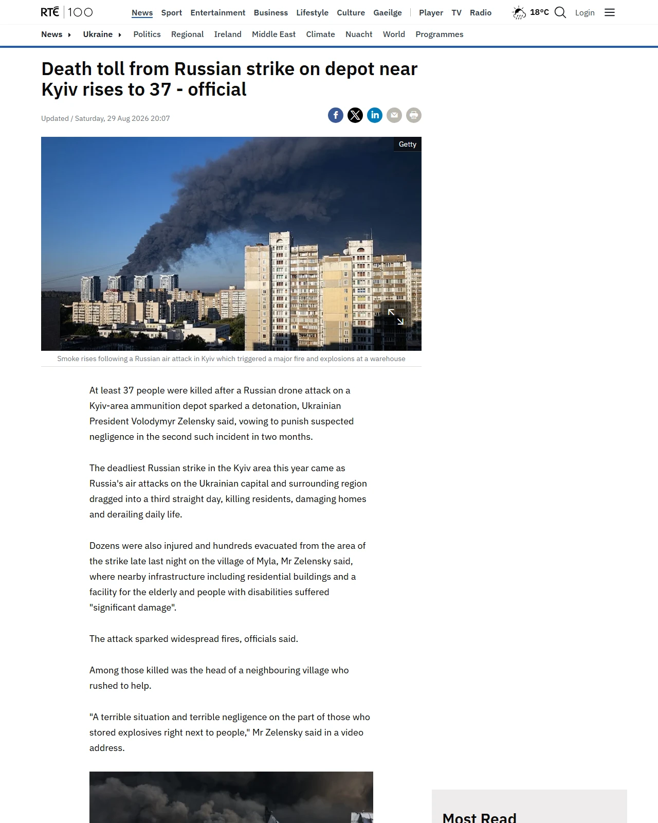 rte.ie as published: Death toll from Russian strike on Kyiv depot rises to 37