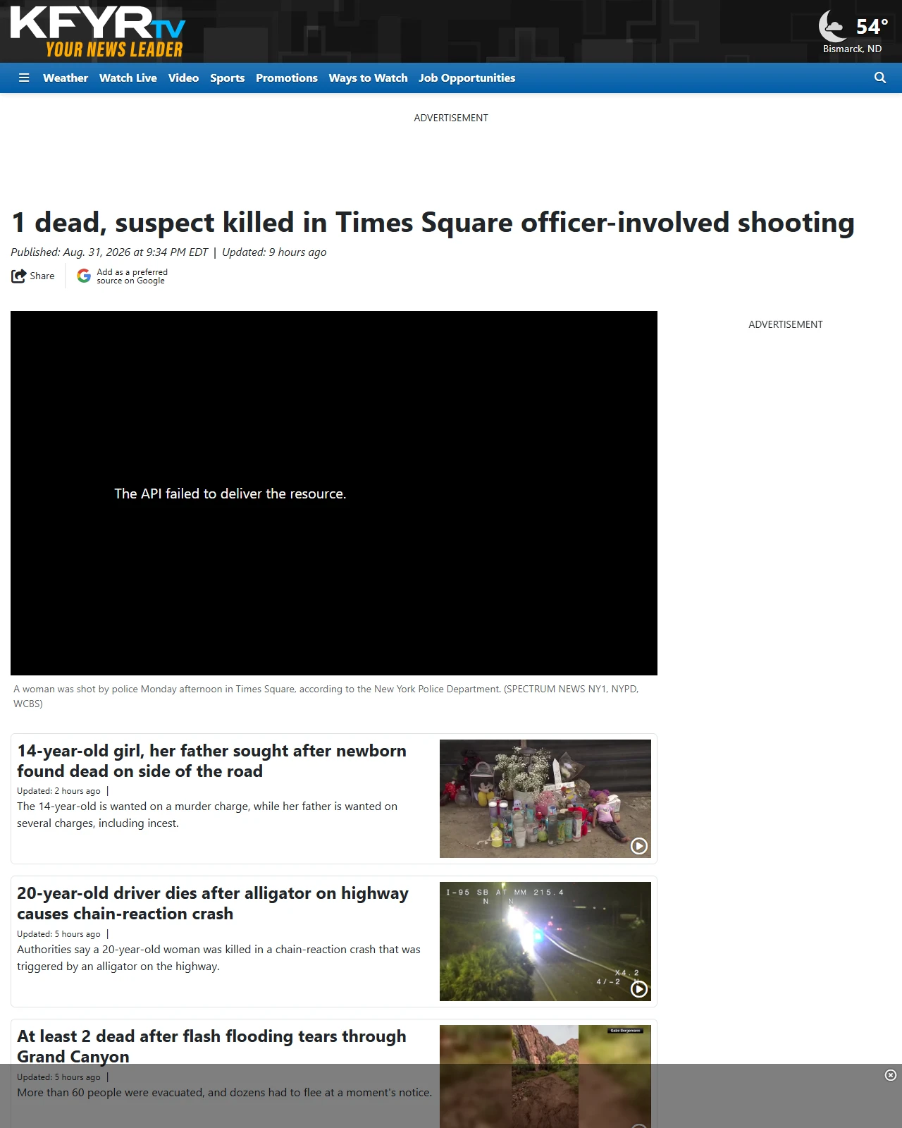 kfyrtv.com as published: 1 dead, suspect killed in Times Square officer-involved shooting - KFYR-TV