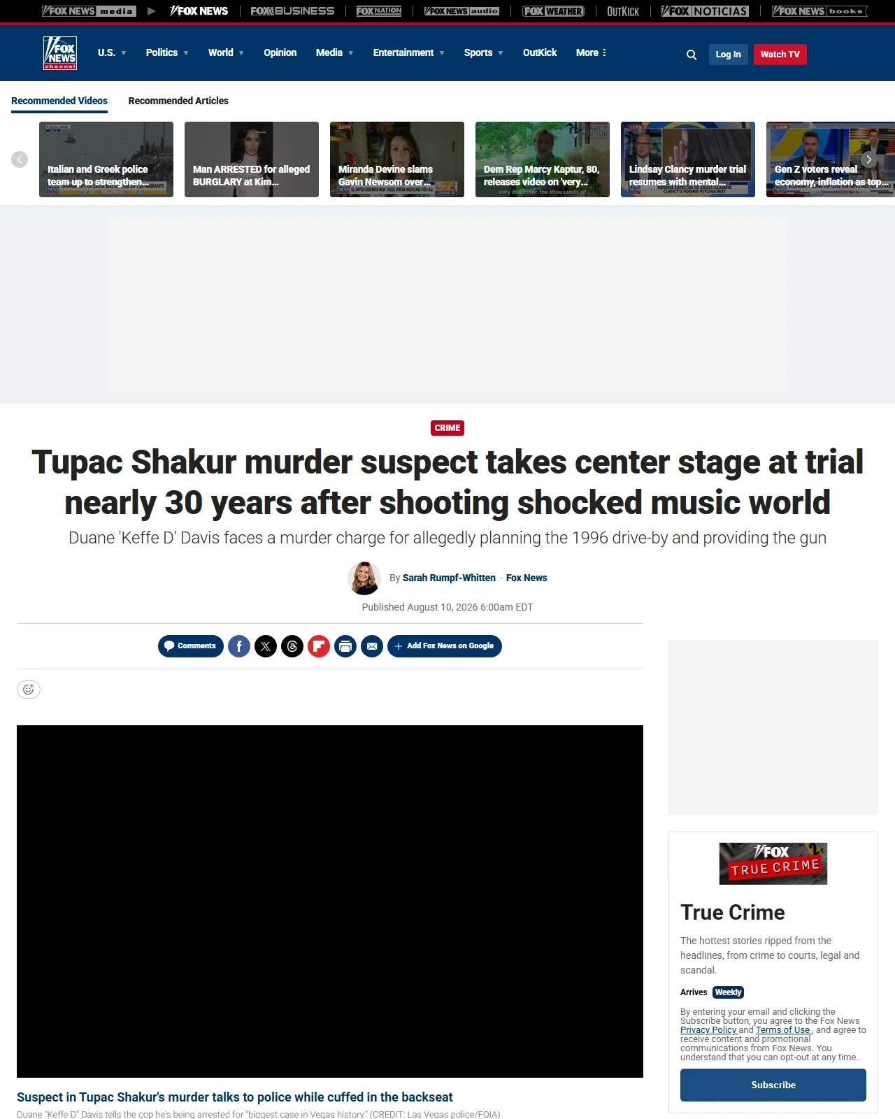 foxnews.com as published: Tupac Shakur murder suspect takes center stage at trial nearly 30 years after shooting shocked music world