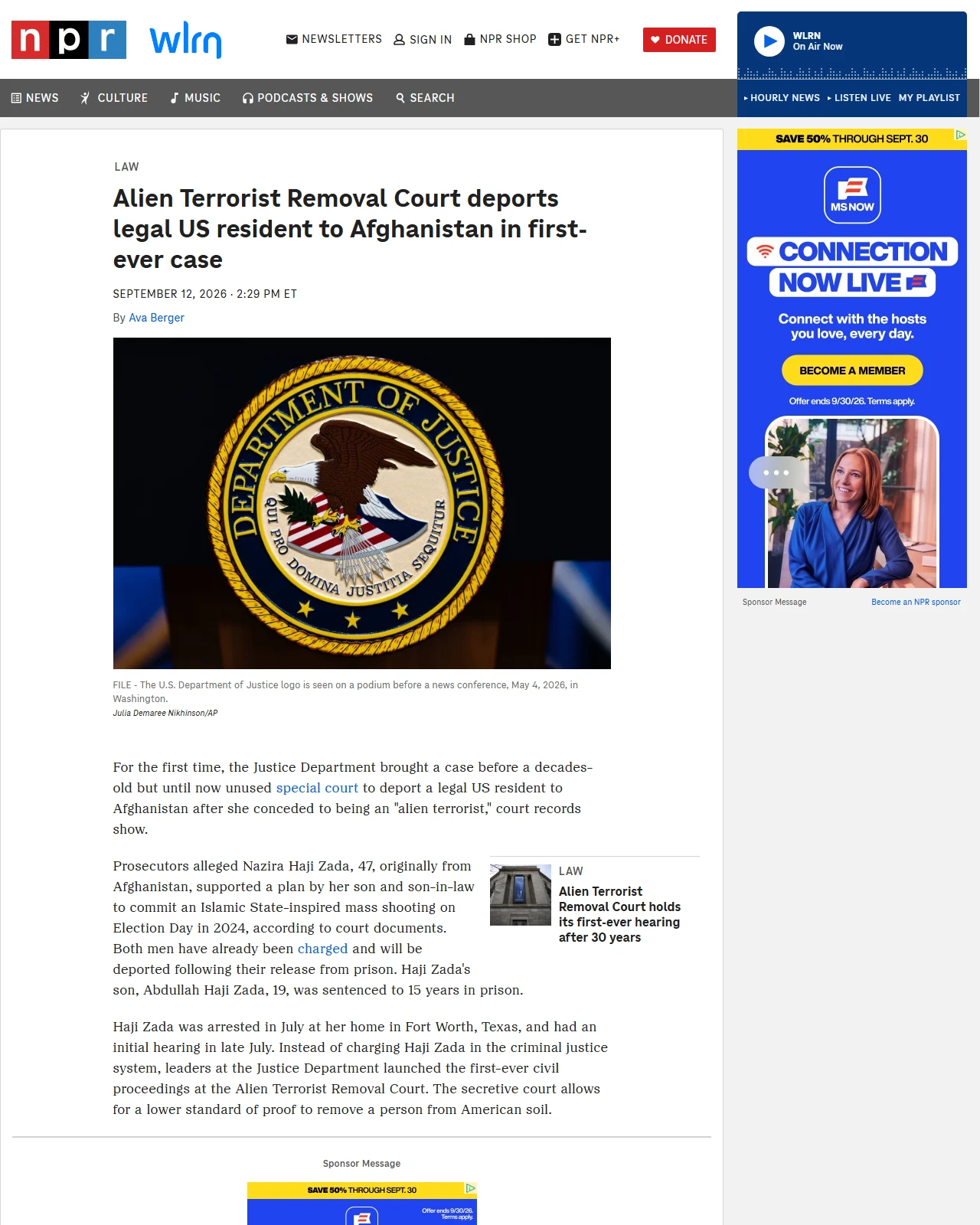 npr.org as published: Alien Terrorist Removal Court deports legal US resident to Afghanistan in first-ever case