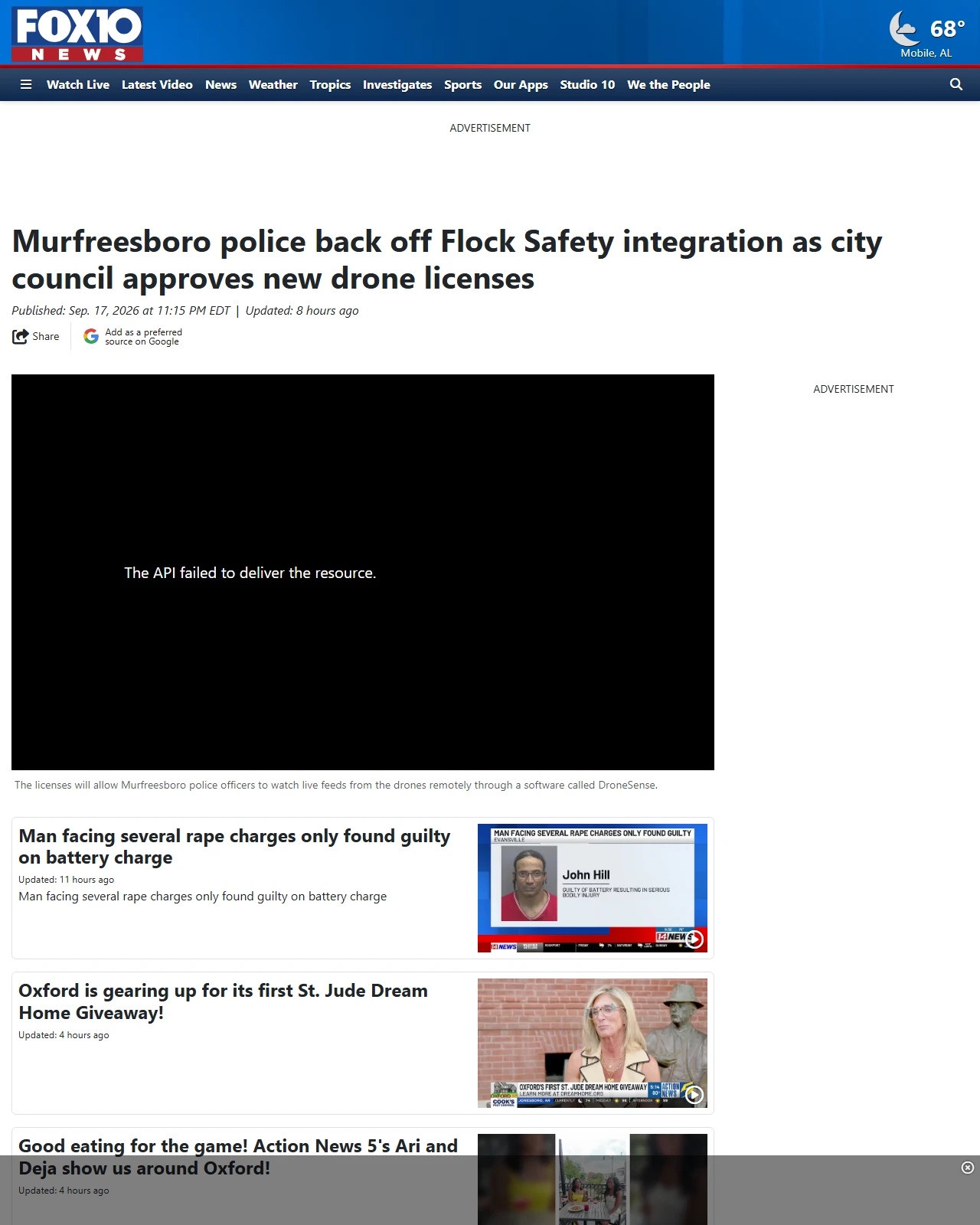 fox10tv.com as published: Murfreesboro police back off Flock Safety integration as city council approves new drone licenses
