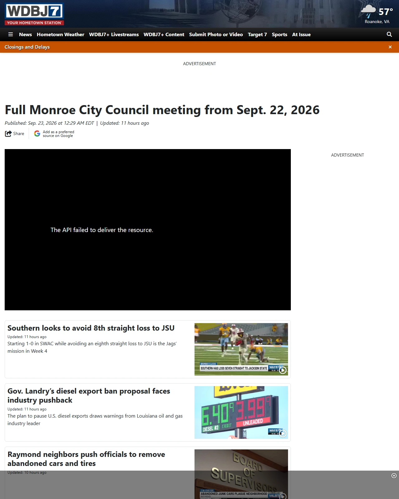 wdbj7.com as published: Full Monroe City Council meeting from Sept. 22, 2026