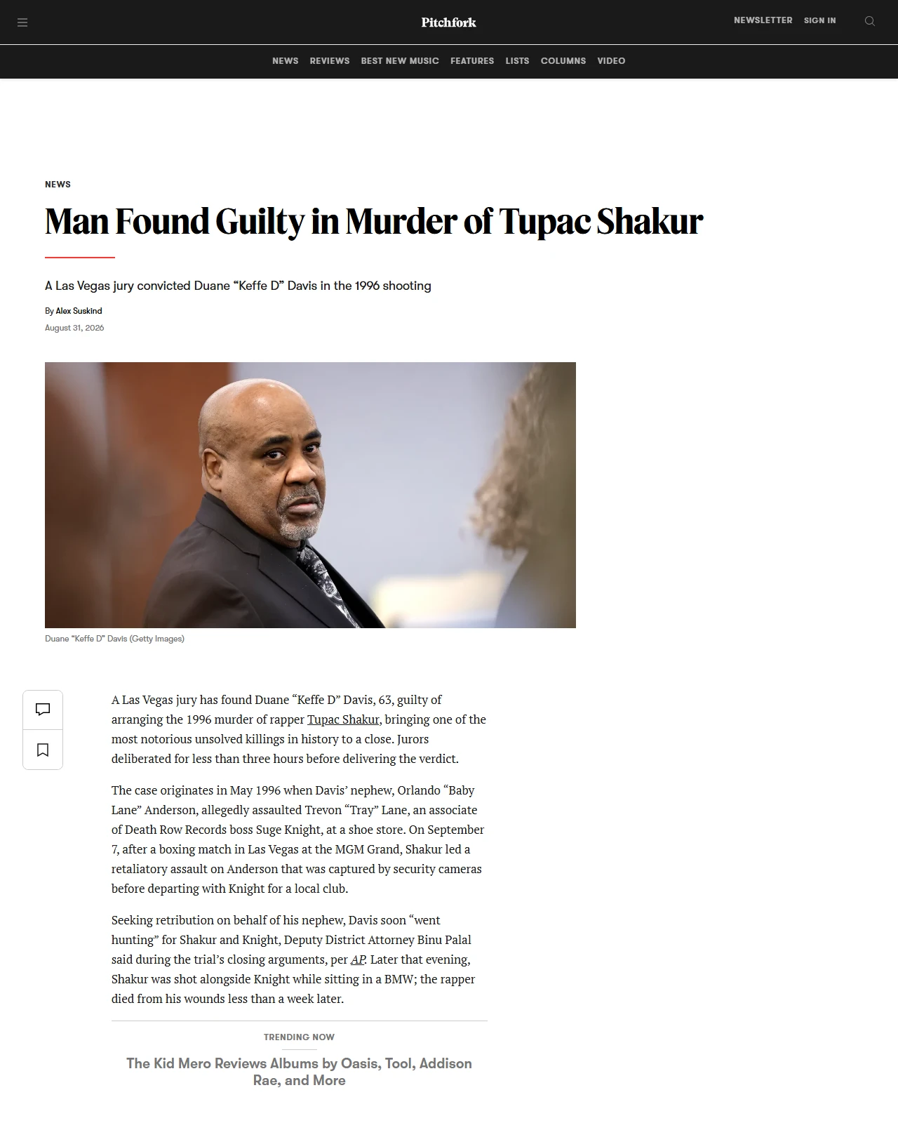 pitchfork.com as published: Man Found Guilty in Murder of Tupac Shakur