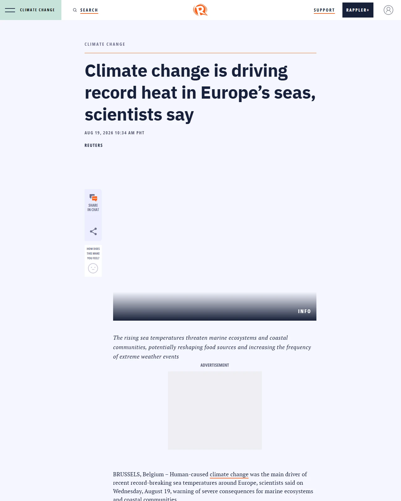 rappler.com as published: Climate change is driving record heat in Europe’s seas, scientists say
