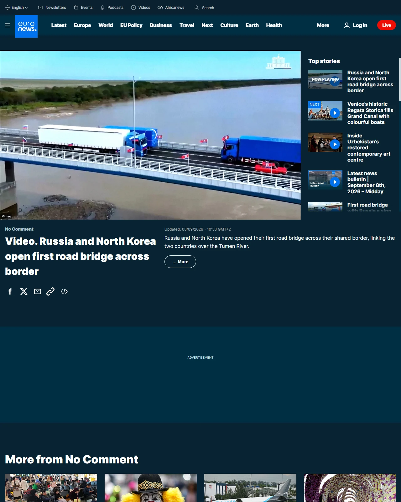 euronews.com as published: Video. Russia and North Korea open first road bridge across border