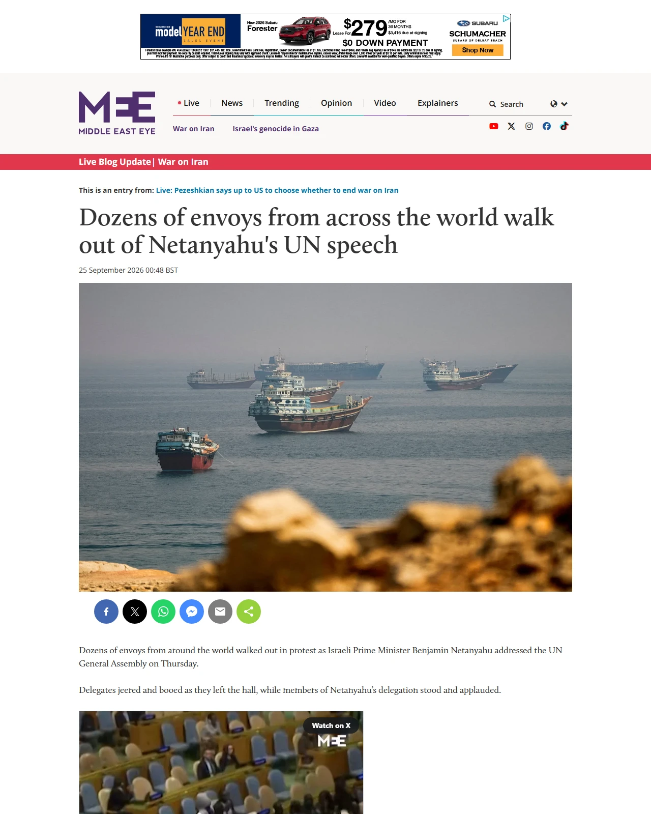 middleeasteye.net as published: Dozens of envoys from across the world walk out of Netanyahu's UN speech