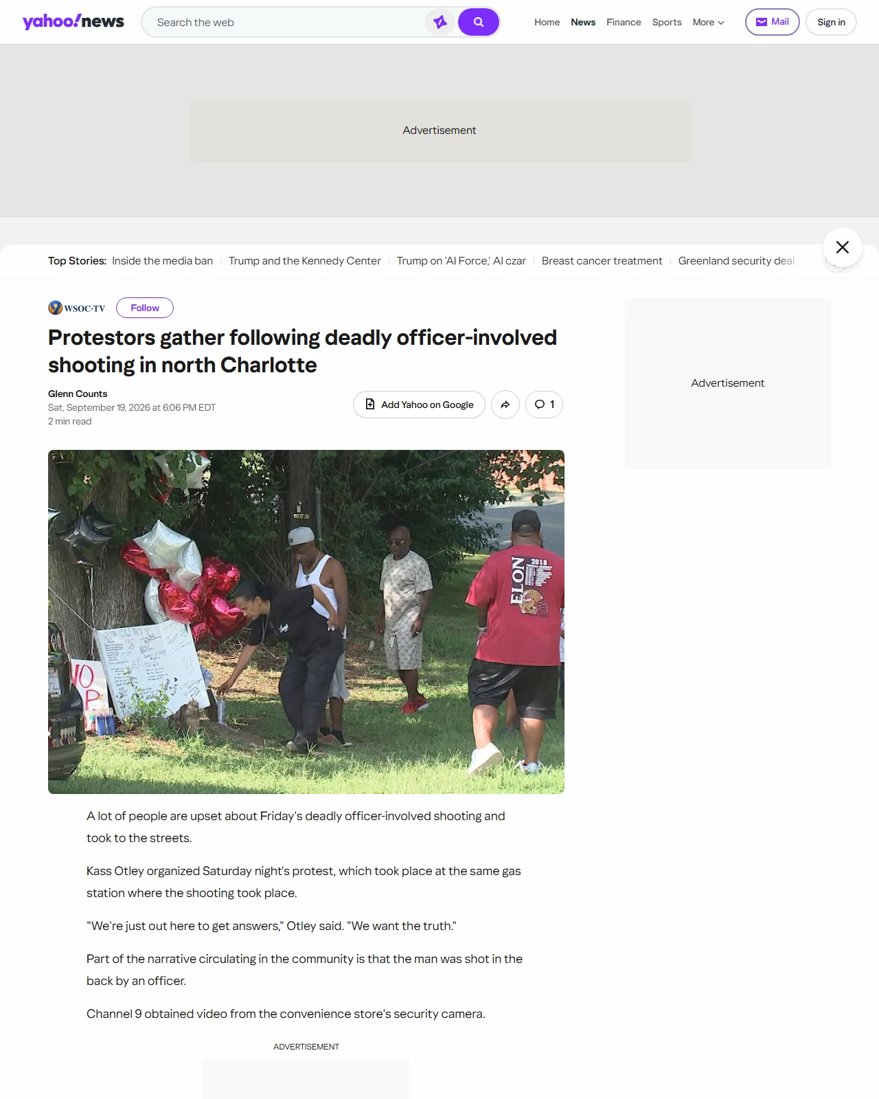 yahoo.com as published: Protestors gather following deadly officer-involved shooting in north Charlotte
