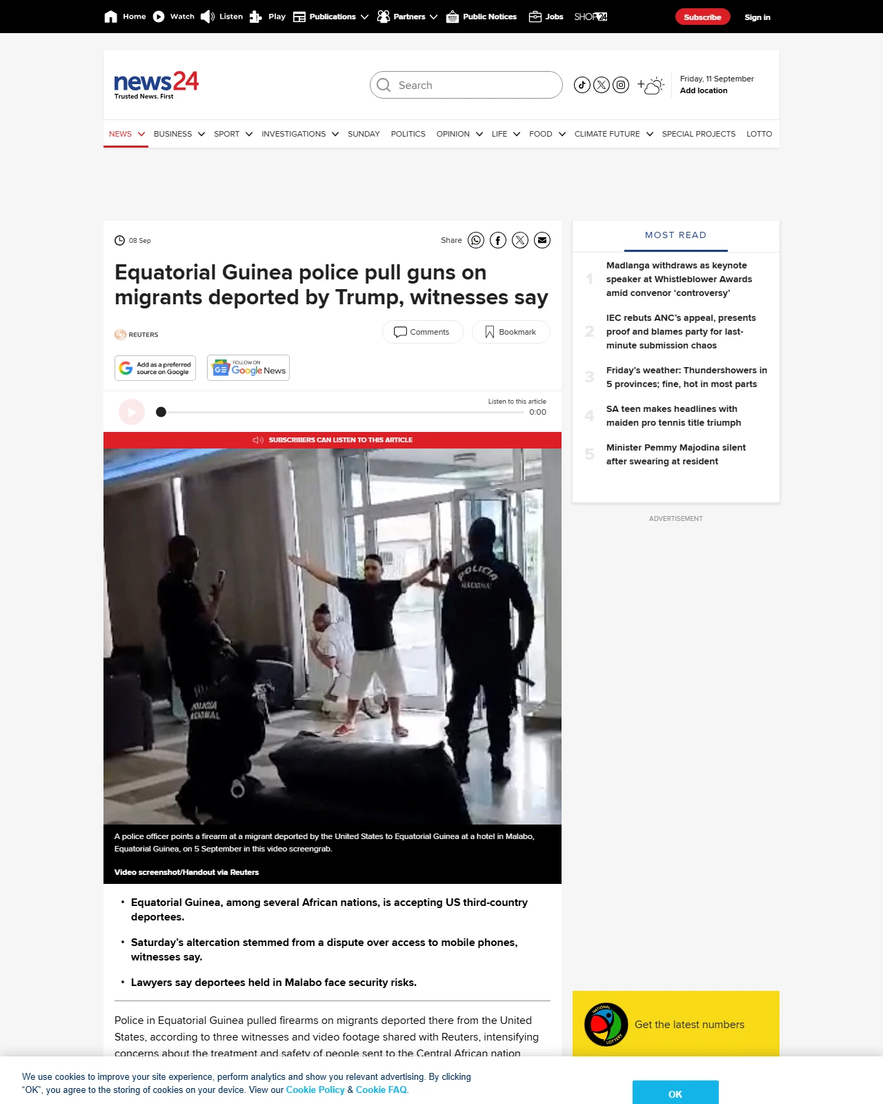 news24.com as published: Equatorial Guinea police pull guns on migrants deported by Trump, witnesses say