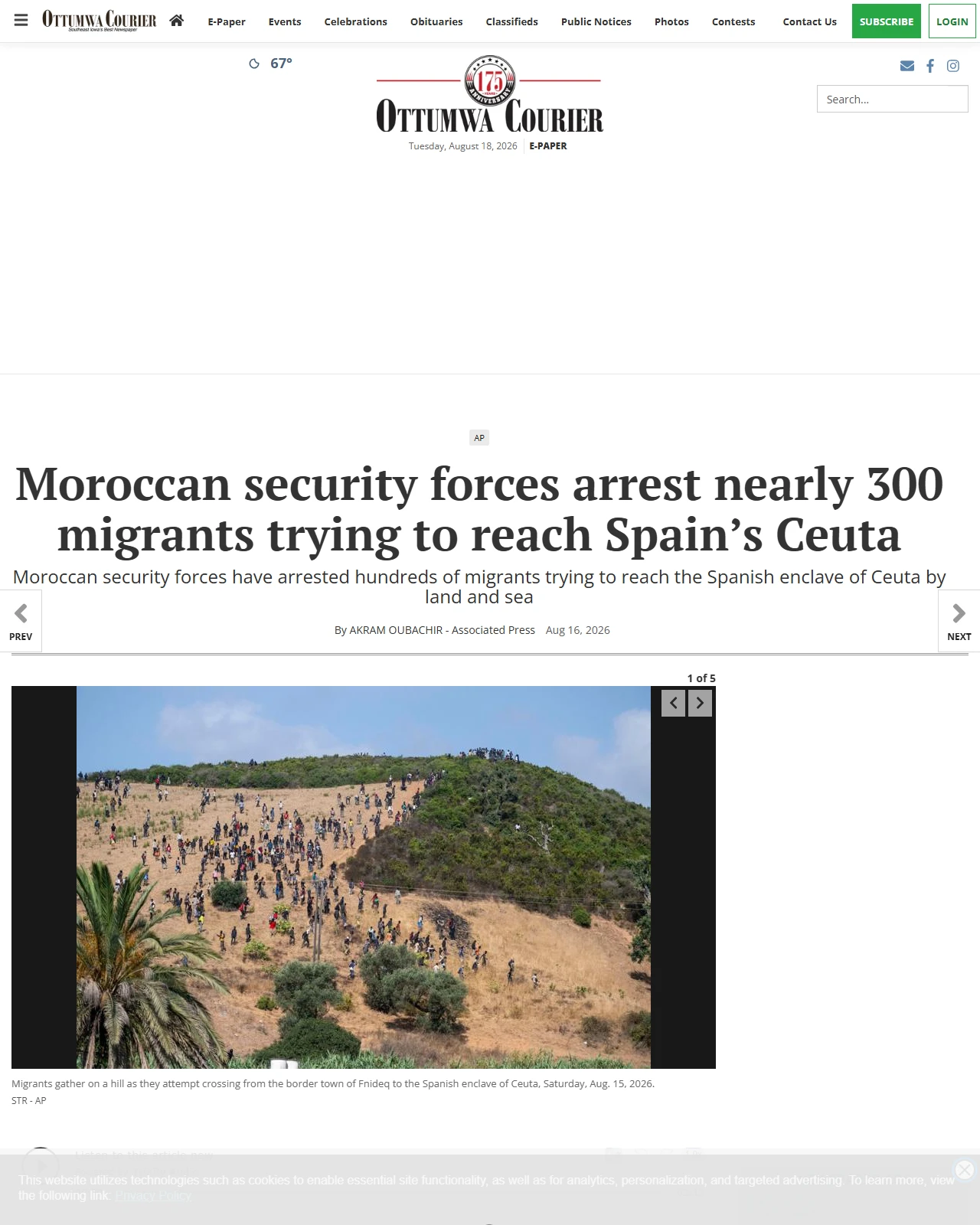 ottumwacourier.com as published: Moroccan security forces arrest nearly 300 migrants trying to reach Spain’s Ceuta