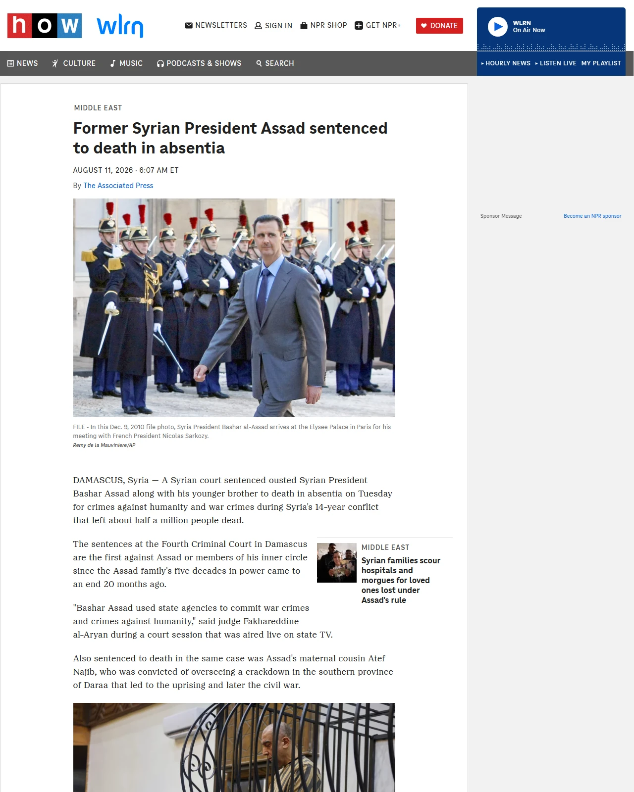 npr.org as published: Former Syrian President Assad sentenced to death in absentia