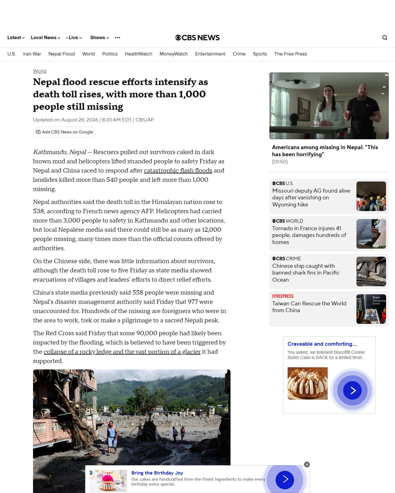 cbsnews.com as published: Nepal flash flood rescue efforts intensify as death toll rises