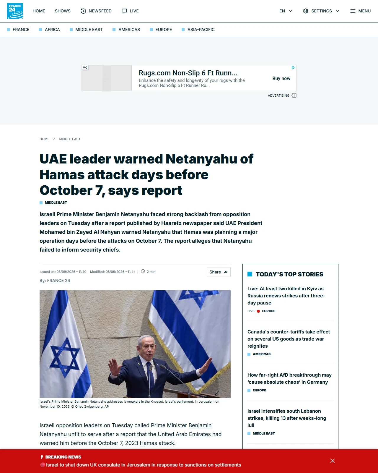 s.france24.com as published: UAE leader warned Netanyahu of Hamas attack days before October 7, says report
