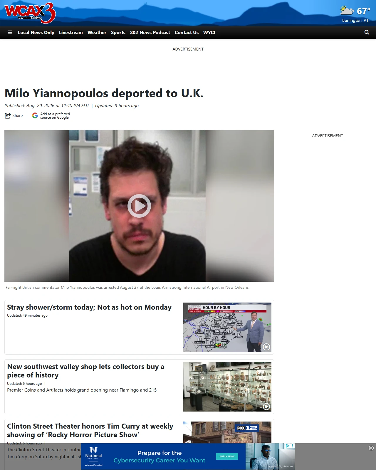 wcax.com as published: Milo Yiannopoulos deported to U.K.