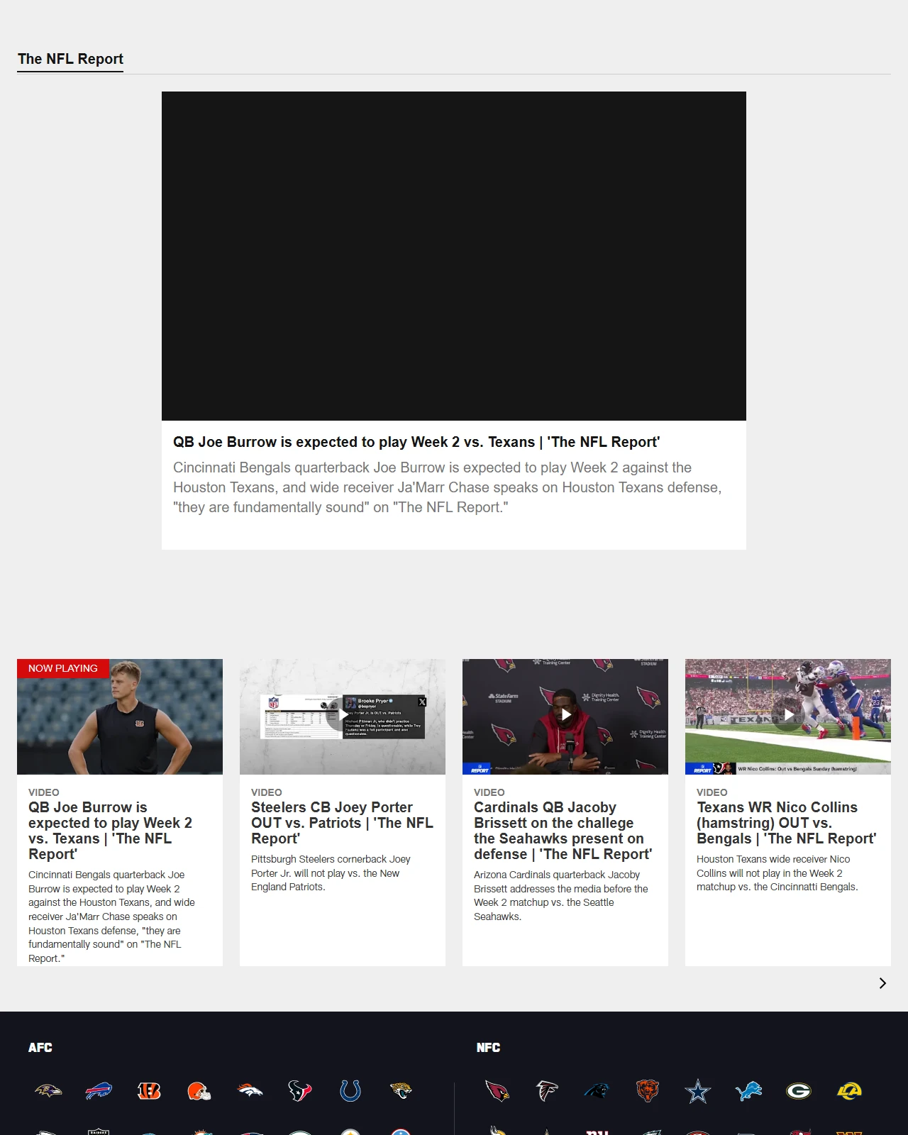nfl.com as published: QB Joe Burrow is expected to play Week 2 vs. Texans | 'The NFL Report'