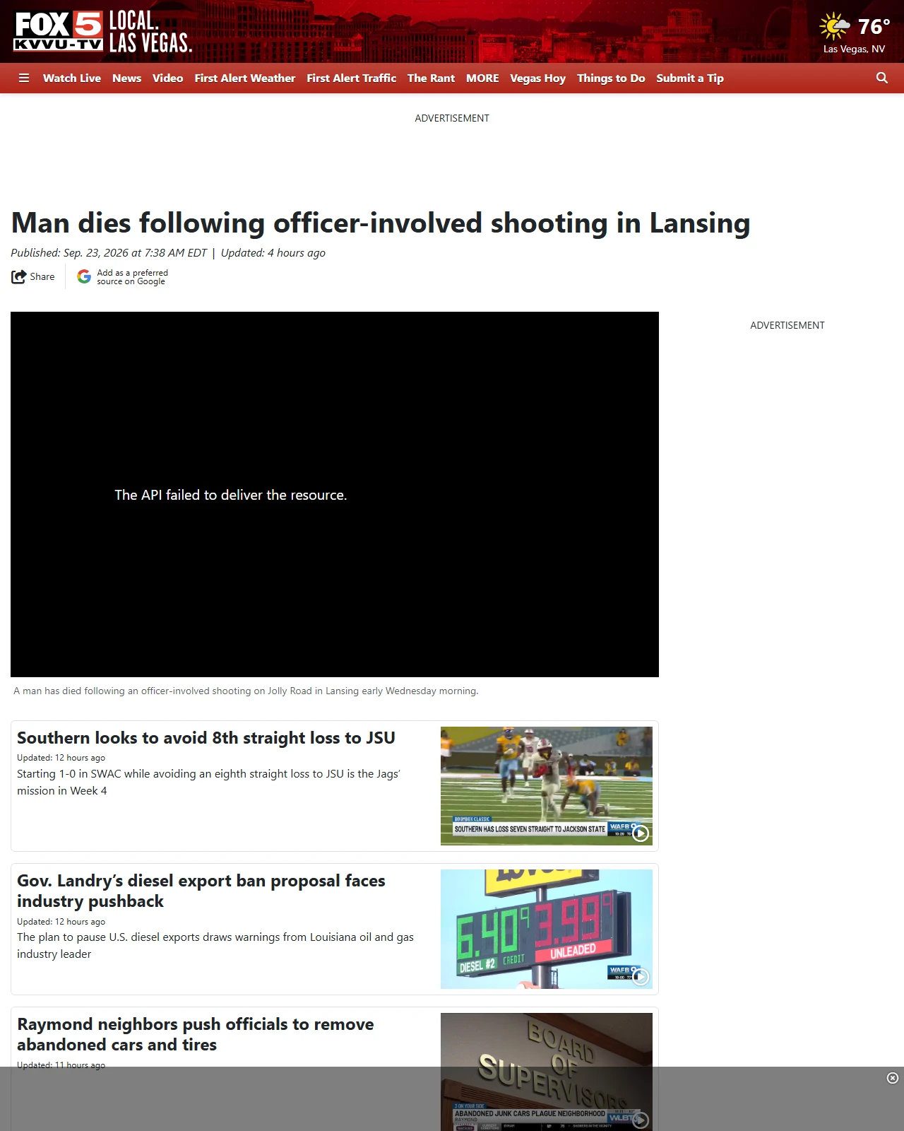 fox5vegas.com as published: Man dies following officer-involved shooting in Lansing