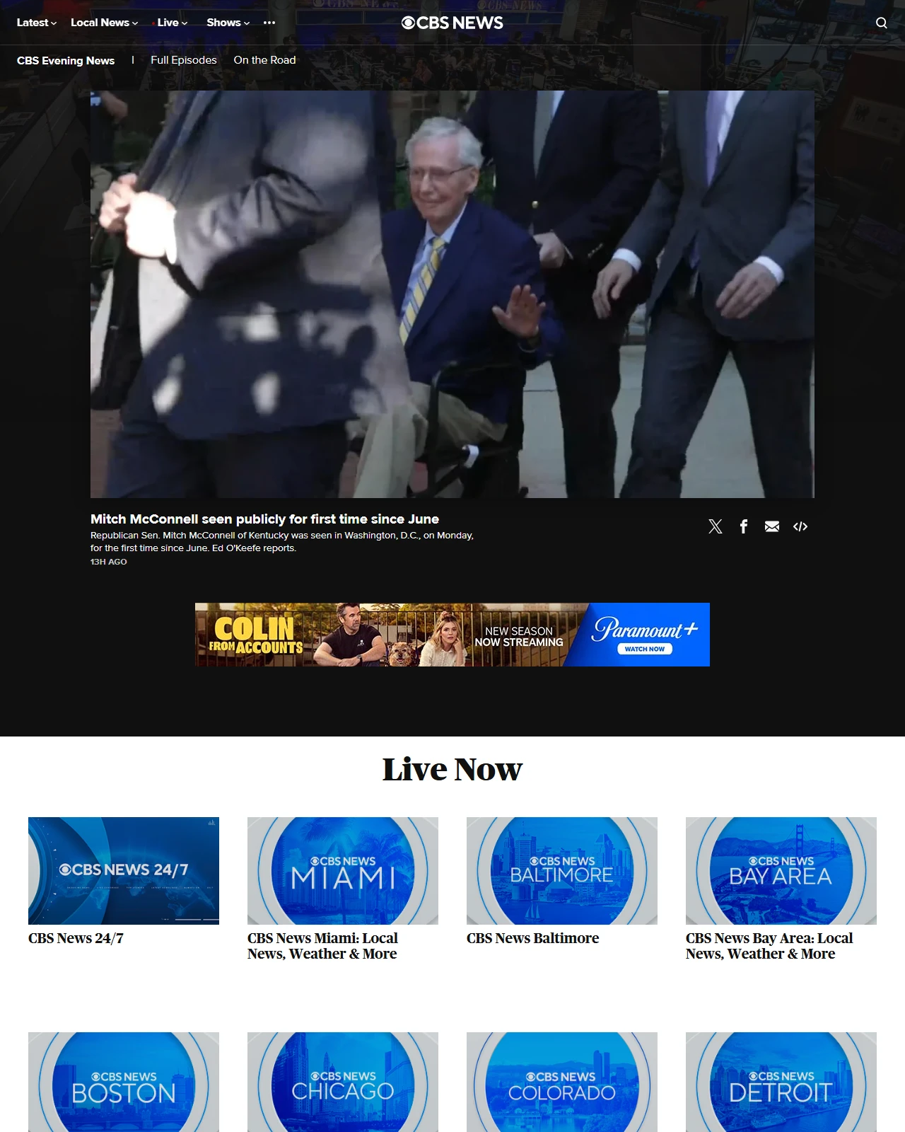 cbsnews.com as published: Mitch McConnell seen publicly for first time since June