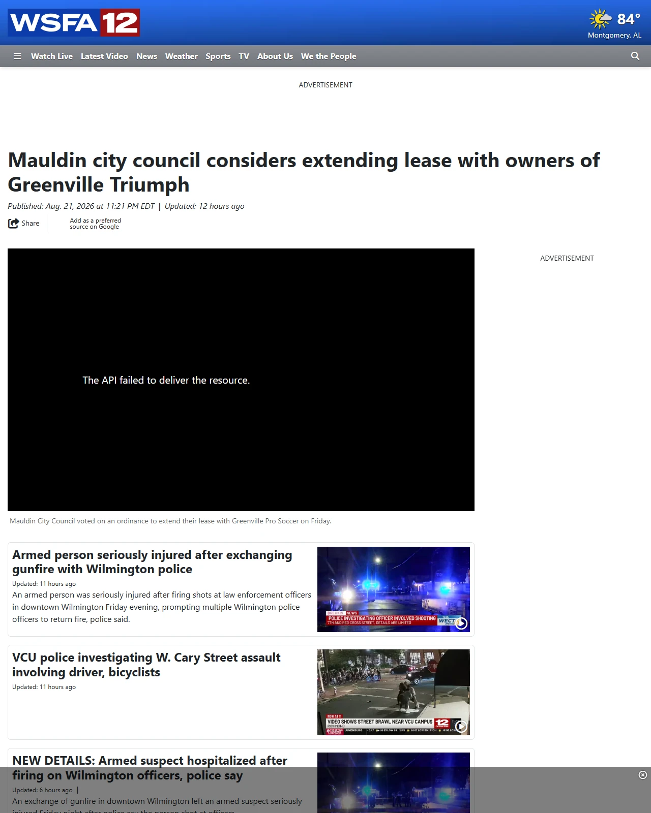 wsfa.com as published: Mauldin city council considers extending lease with owners of Greenville Triumph