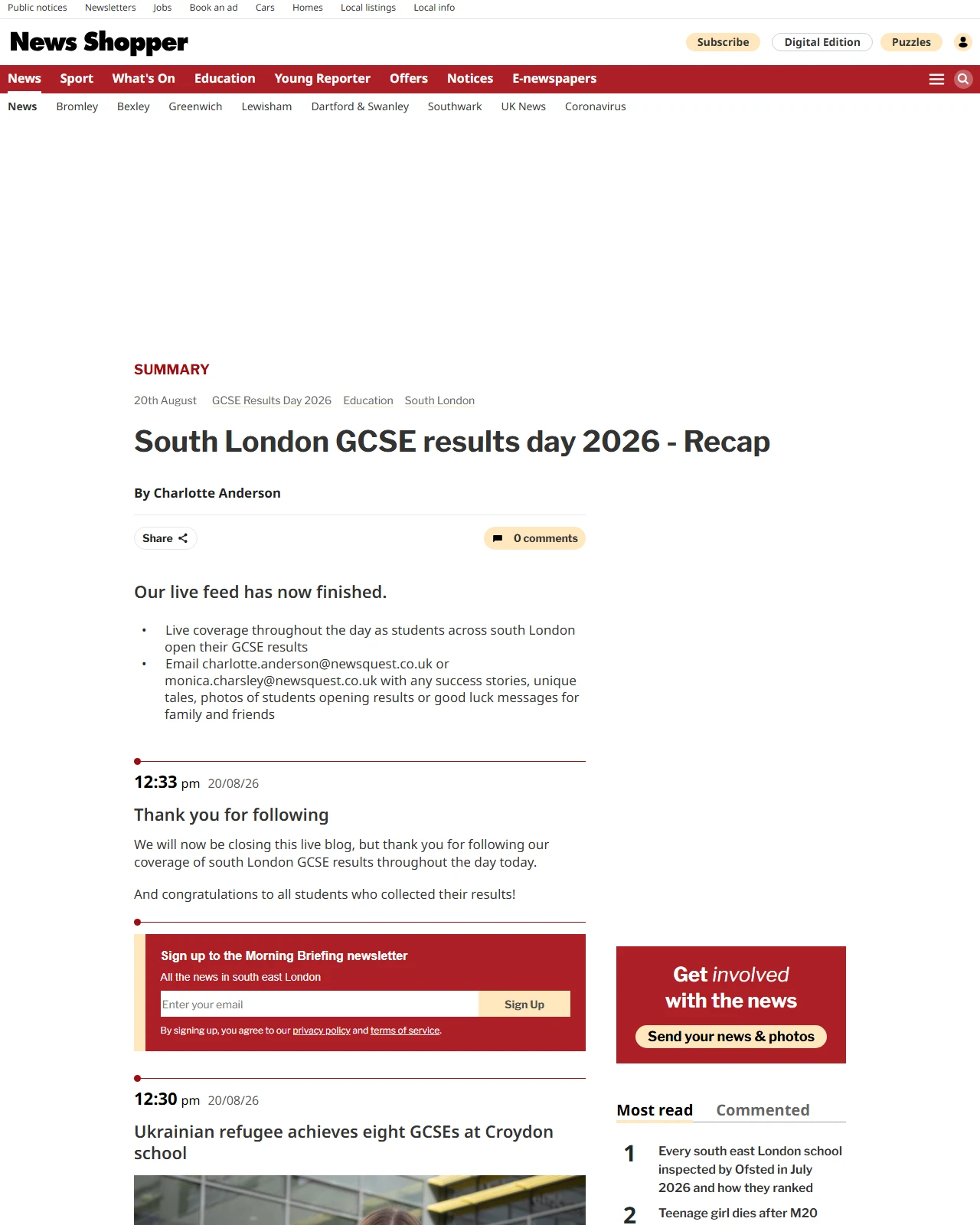 newsshopper.co.uk as published: Students from across south London collect GCSE results - Recap