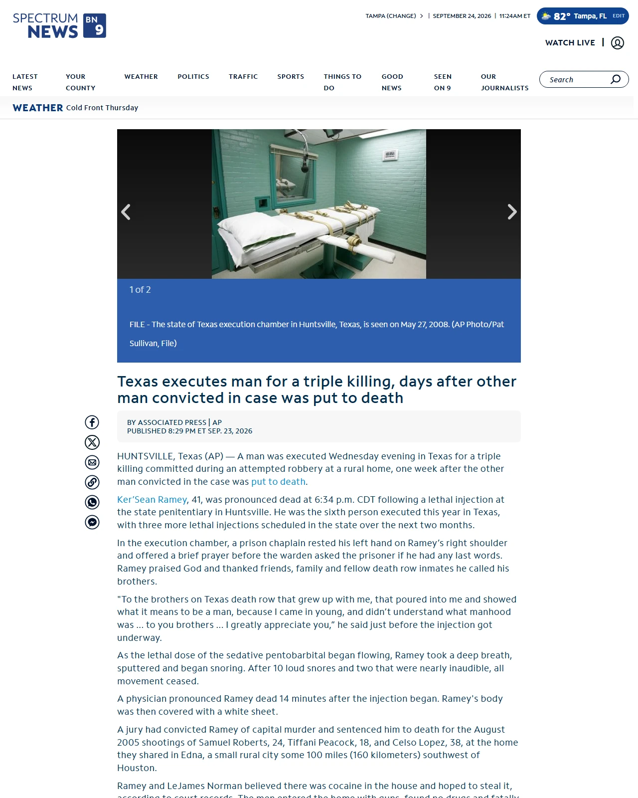 baynews9.com as published: Texas is set to execute a second man convicted in 2005 triple homicide