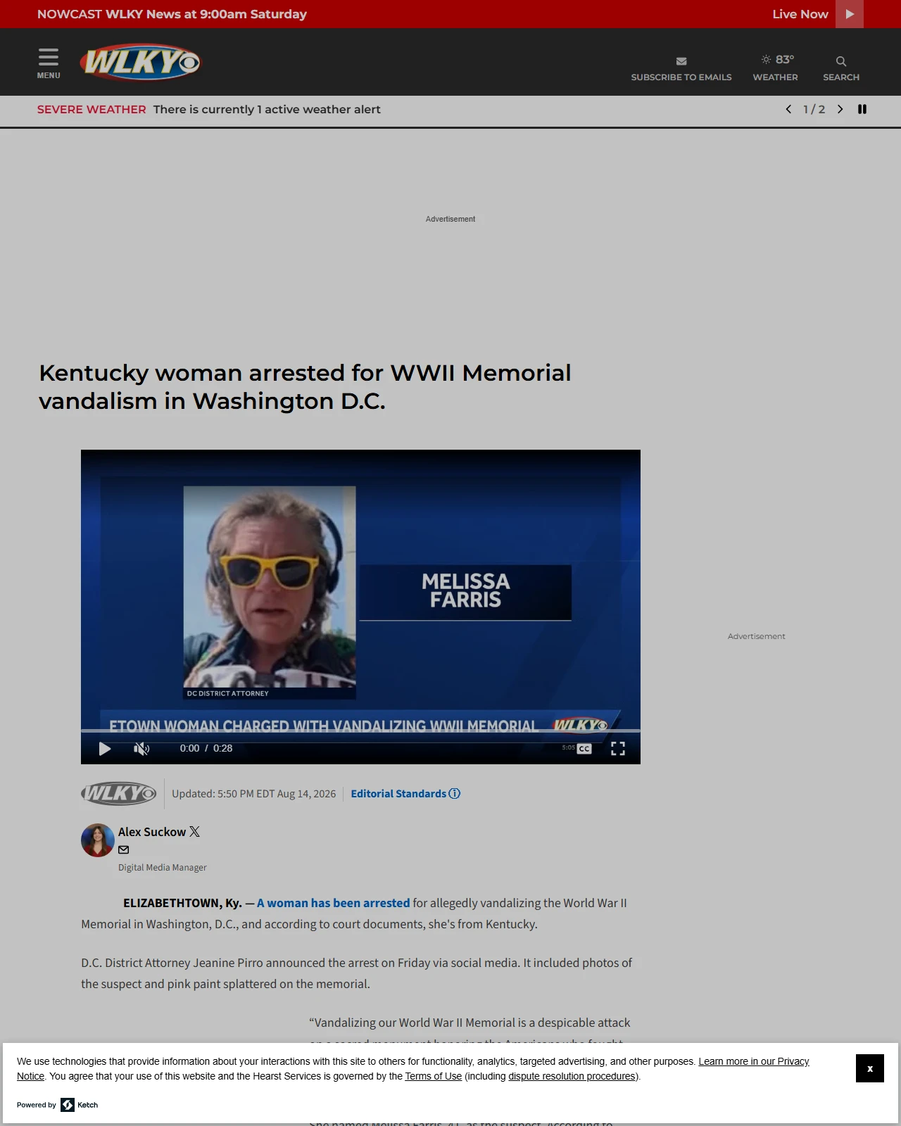 wlky.com as published: Kentucky woman arrested for WWII Memorial vandalism in Washington D.C.